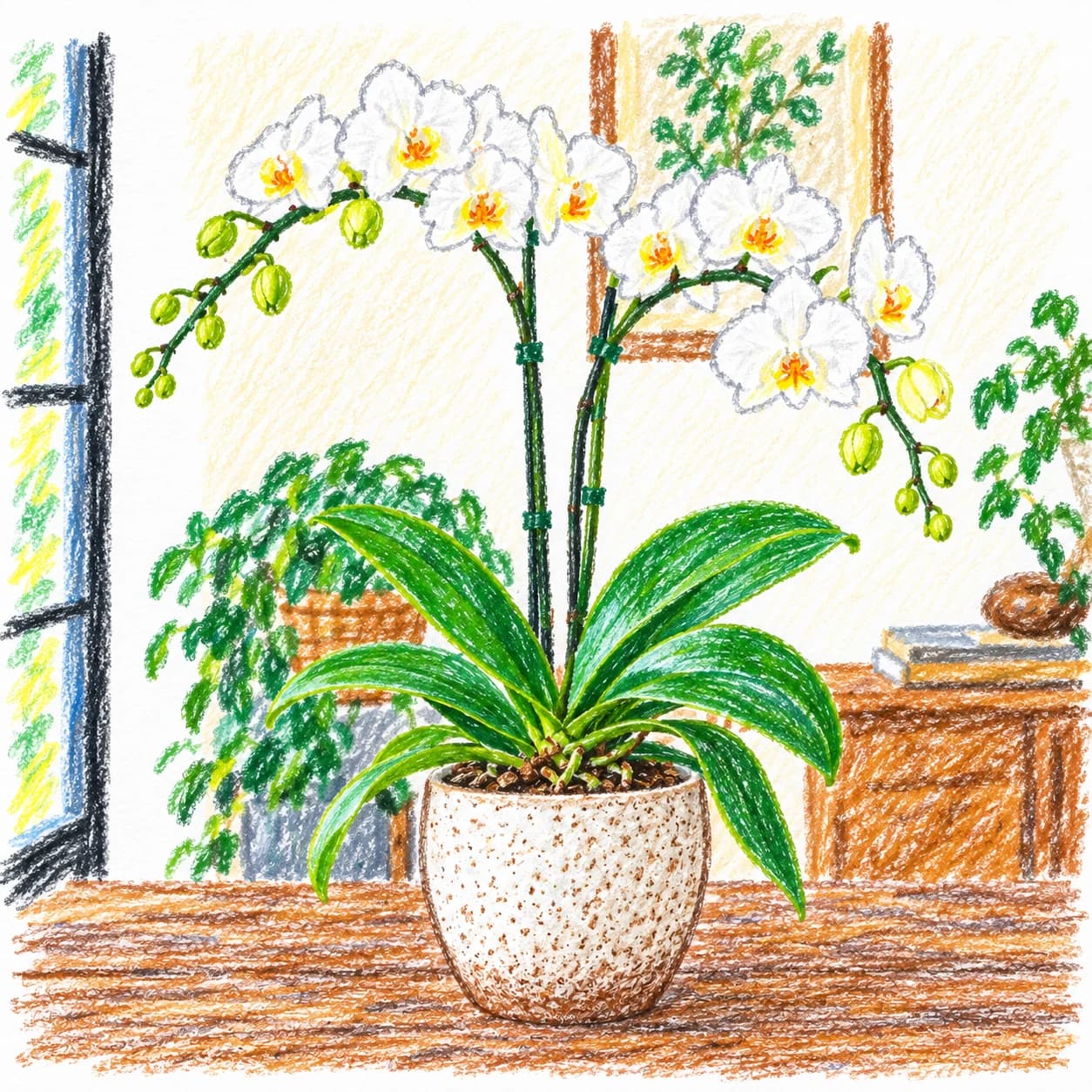 Modelo coloreado: Dibujo de orquídeas para colorear