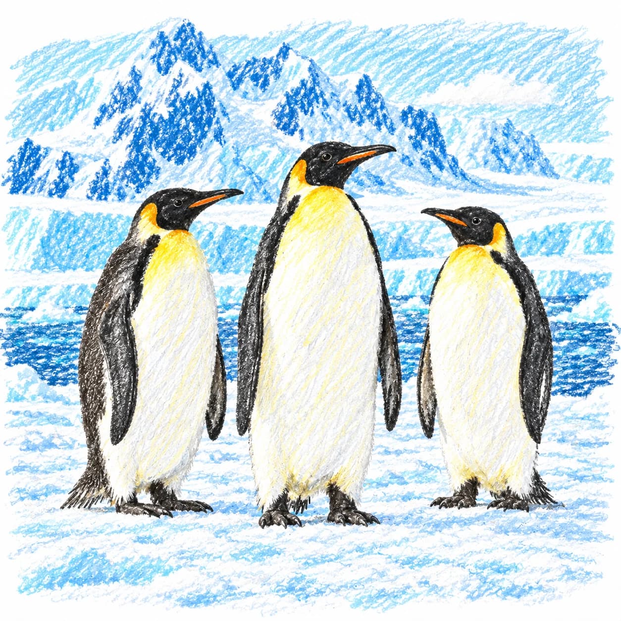 Colored model: Penguins coloring page