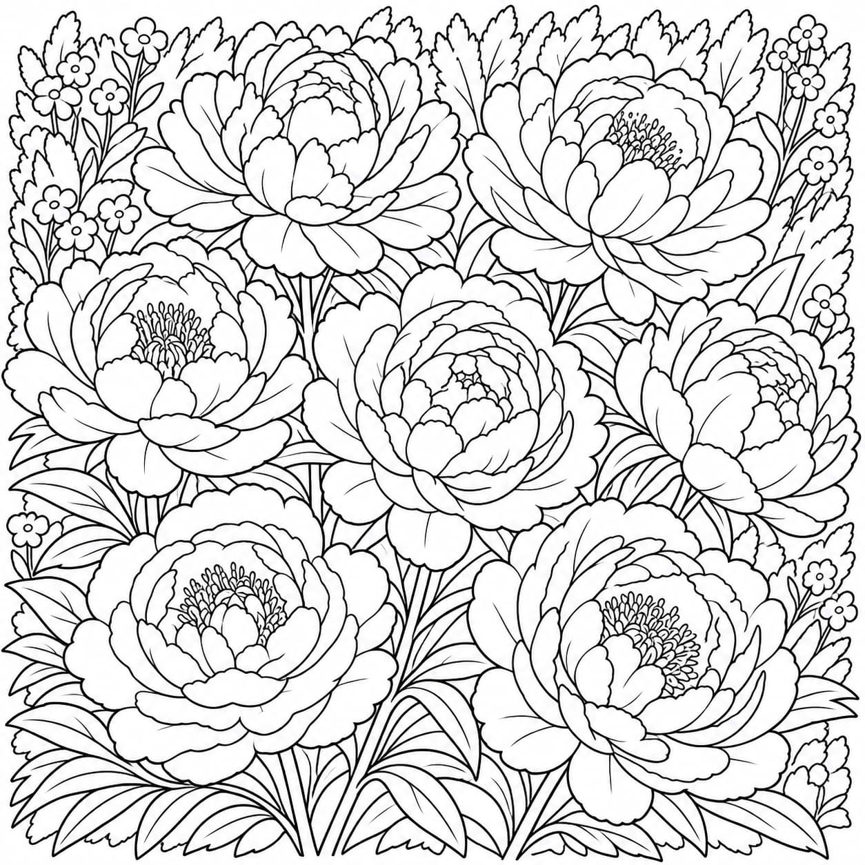 Coloring: Peonies coloring page