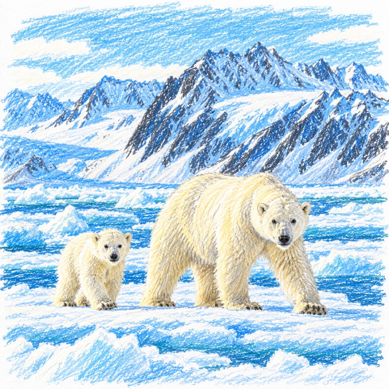 Modèle colorié: Coloriage d'ours polaire et son ourson