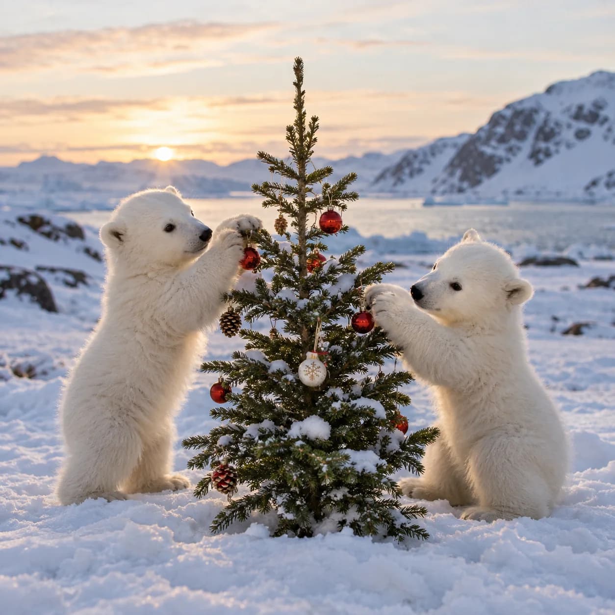Photo réaliste: Coloriage d'ours polaires de Noël