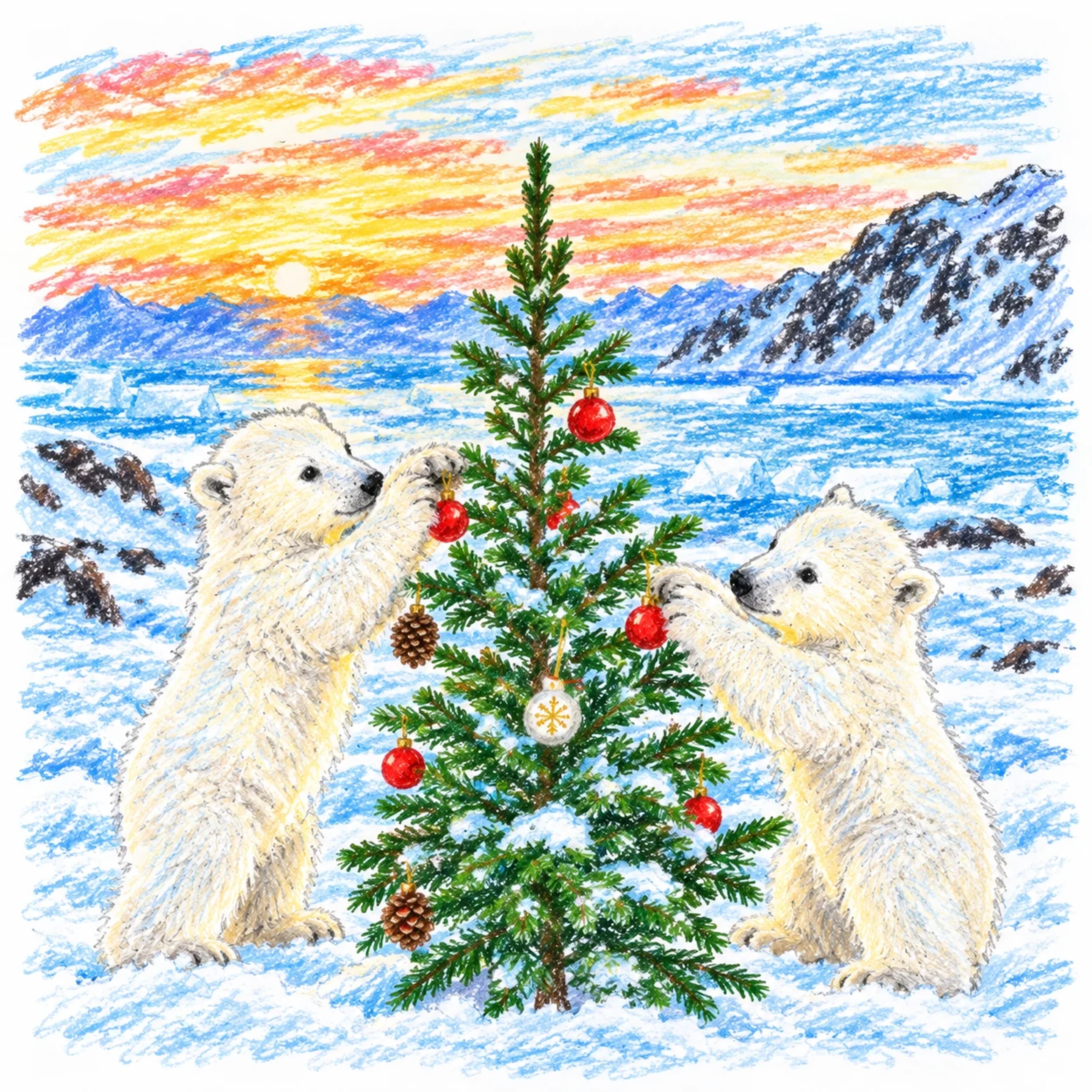 Colored model: Christmas polar bears dot to dot printable