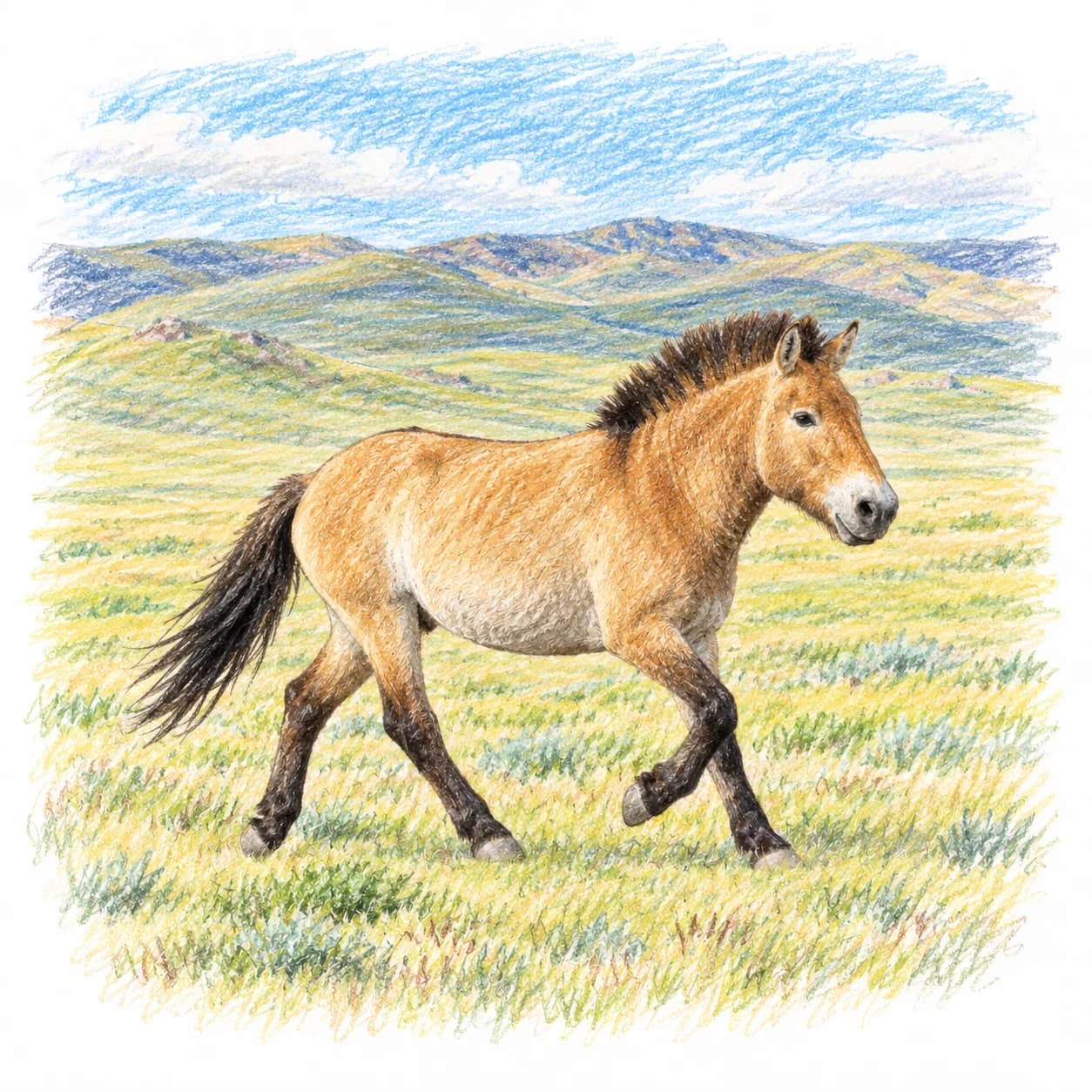Modèle colorié: Coloriage de cheval de Przewalski