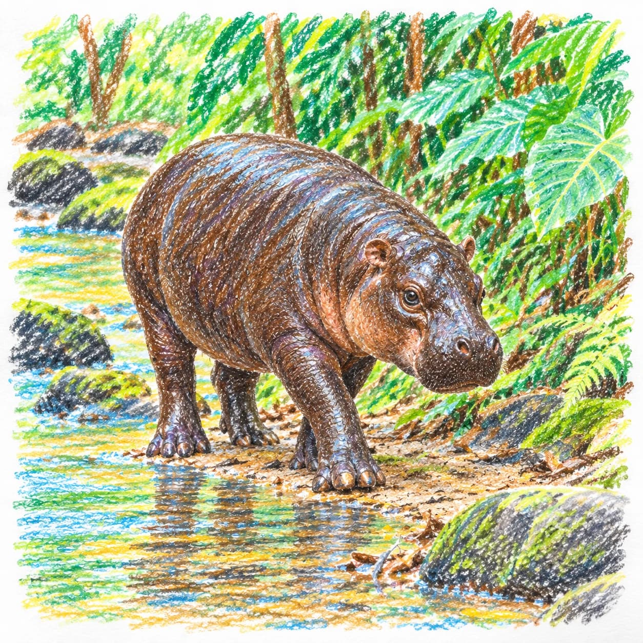 Modelo coloreado: Dibujo de hipopótamo pigmeo para colorear