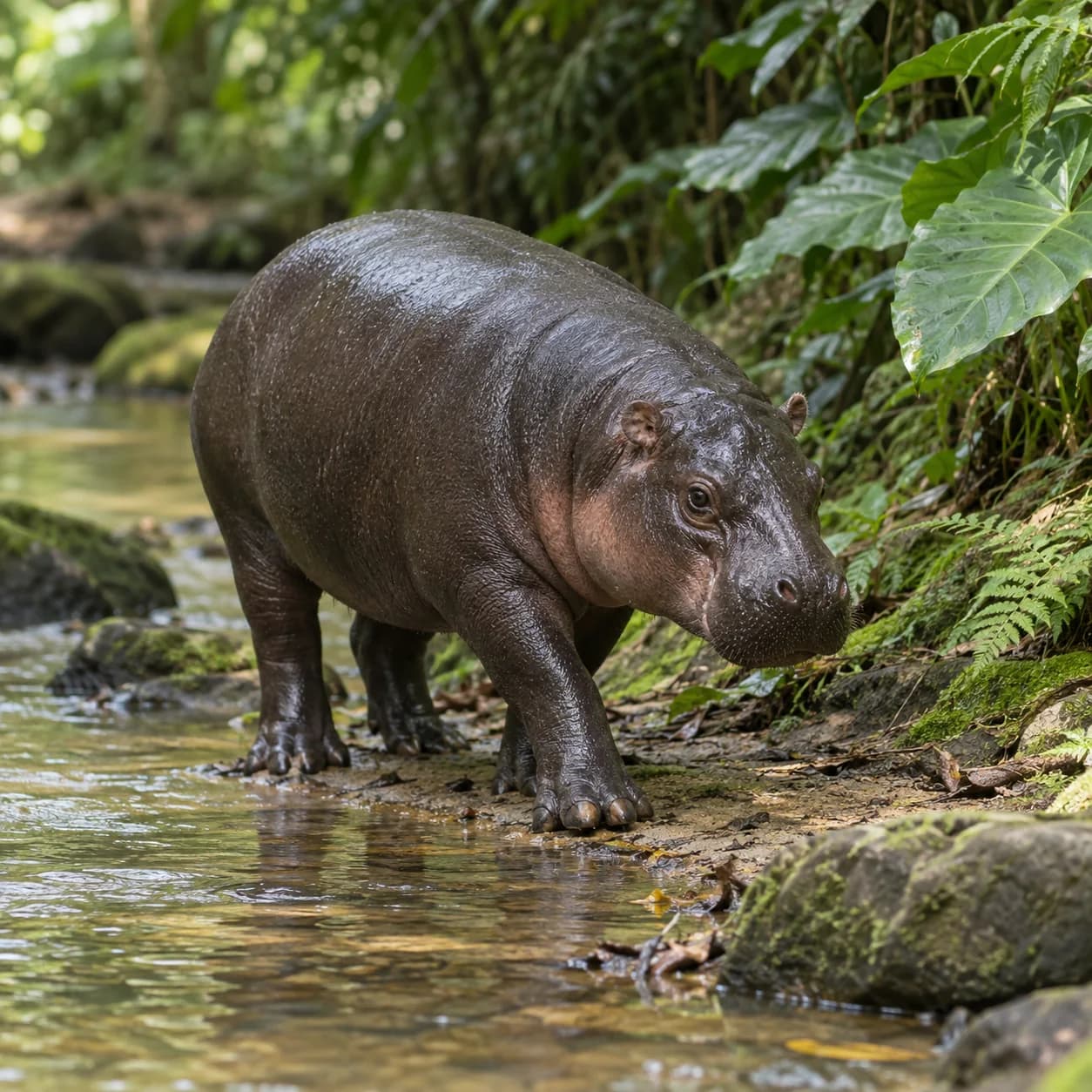 Foto realista: Dibujo de hipopótamo pigmeo para colorear