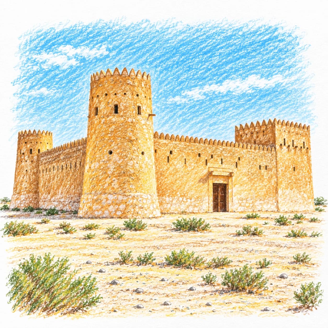 Colored model: Qatar coloring page: desert fort