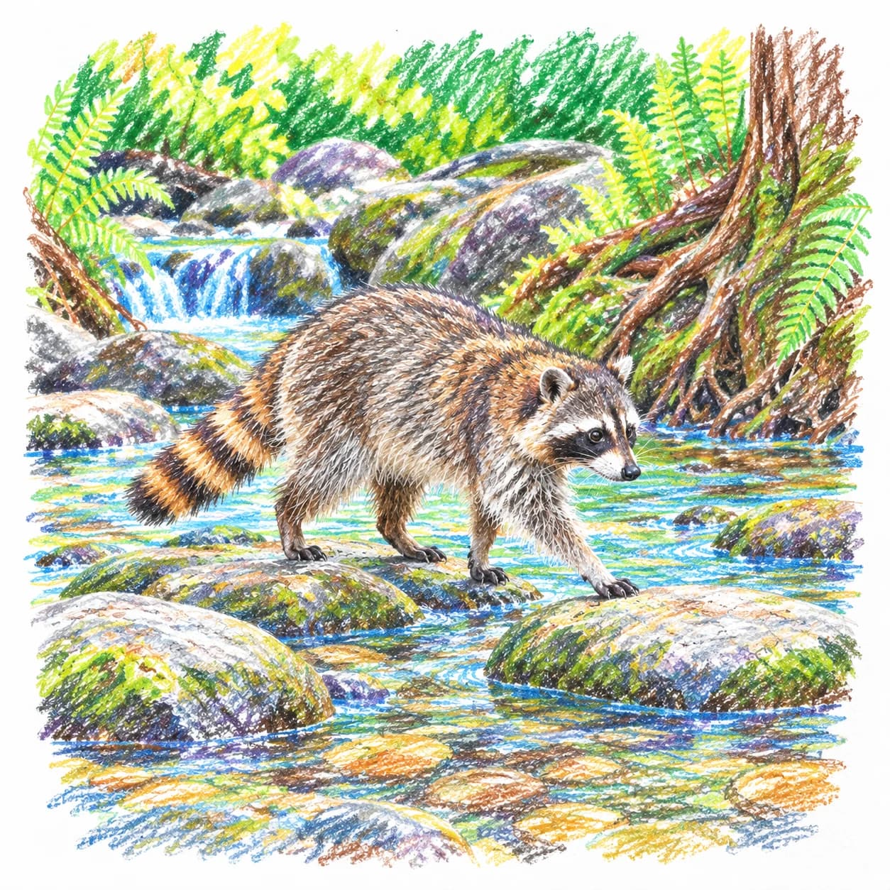 Modèle colorié: Coloriage de raton laveur