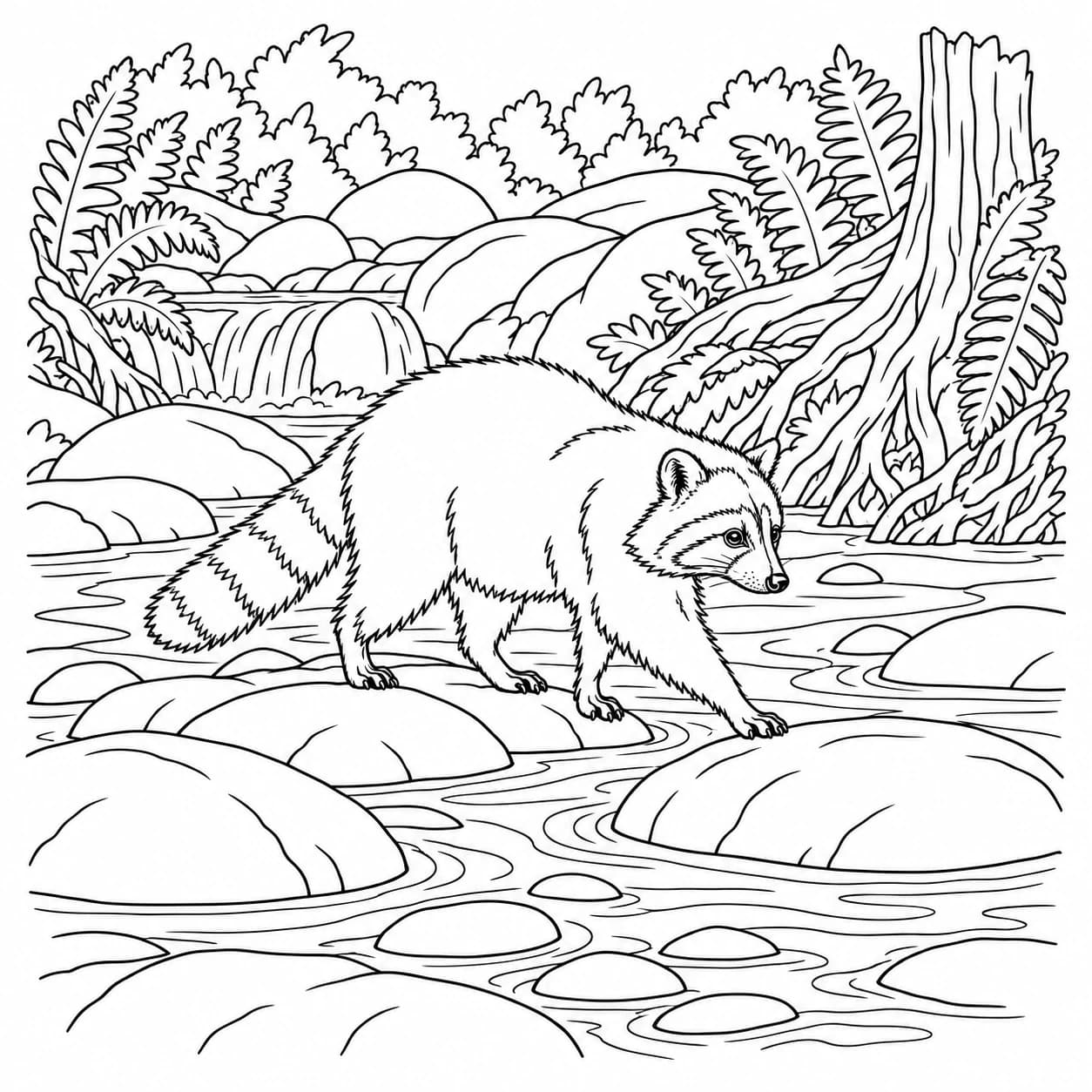 Colorear: Dibujo de mapache para colorear