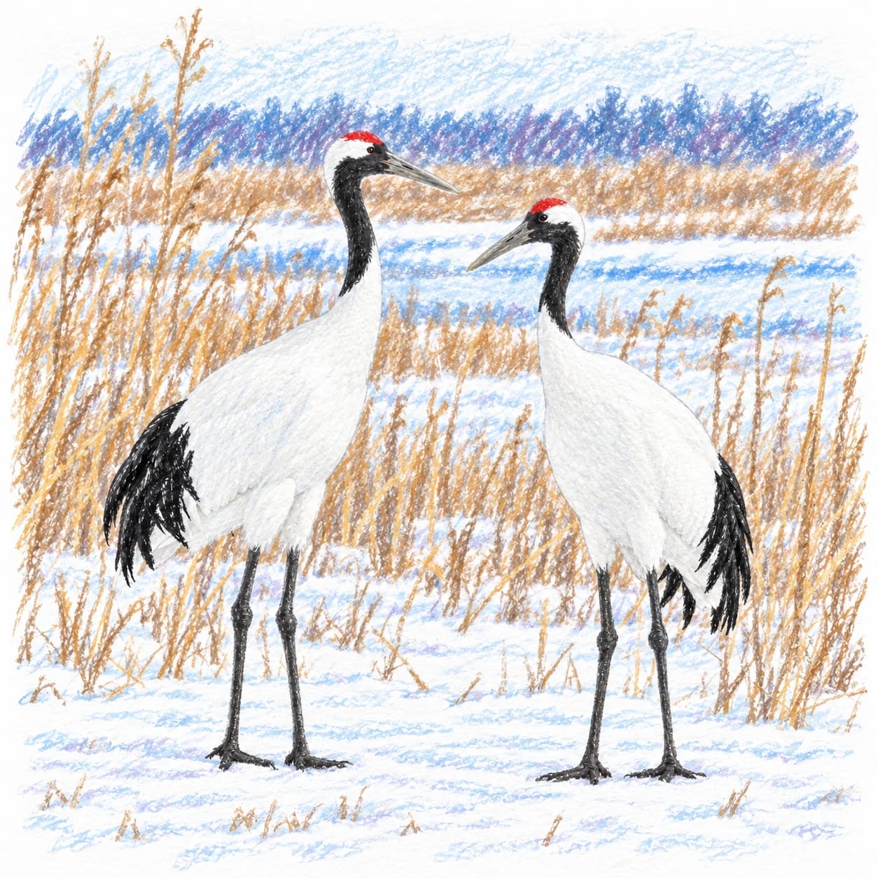 Modèle colorié: Coloriage de grues du Japon