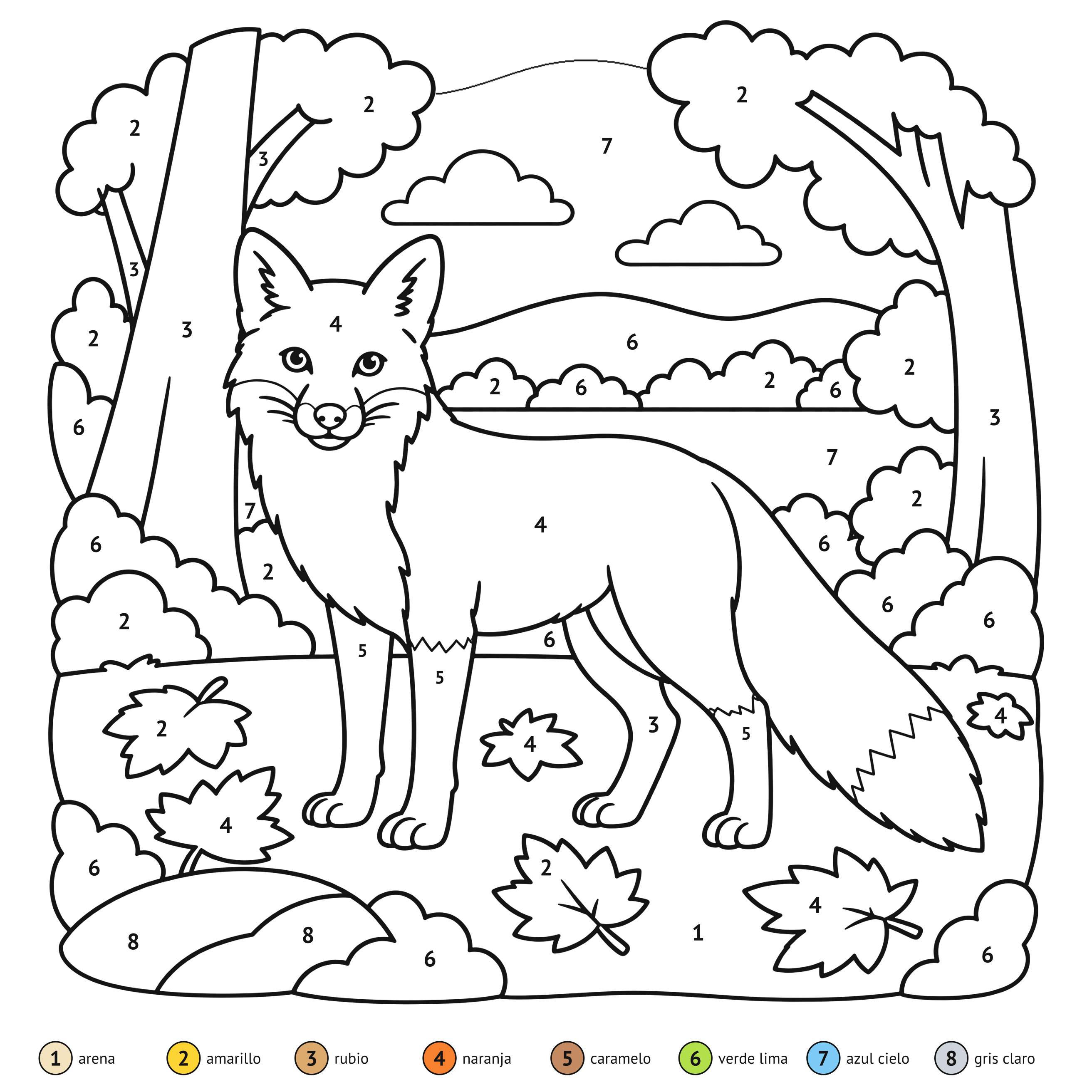 Por números: Zorro rojo para colorear por números