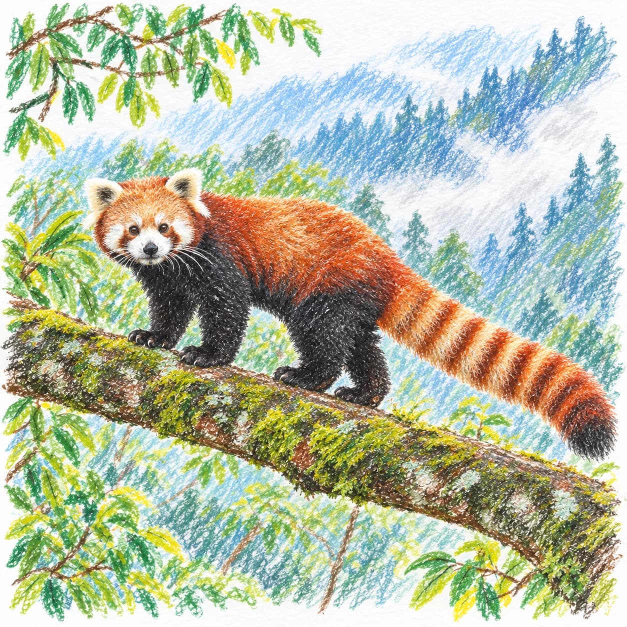 Modelo coloreado: Dibujo de panda rojo para colorear