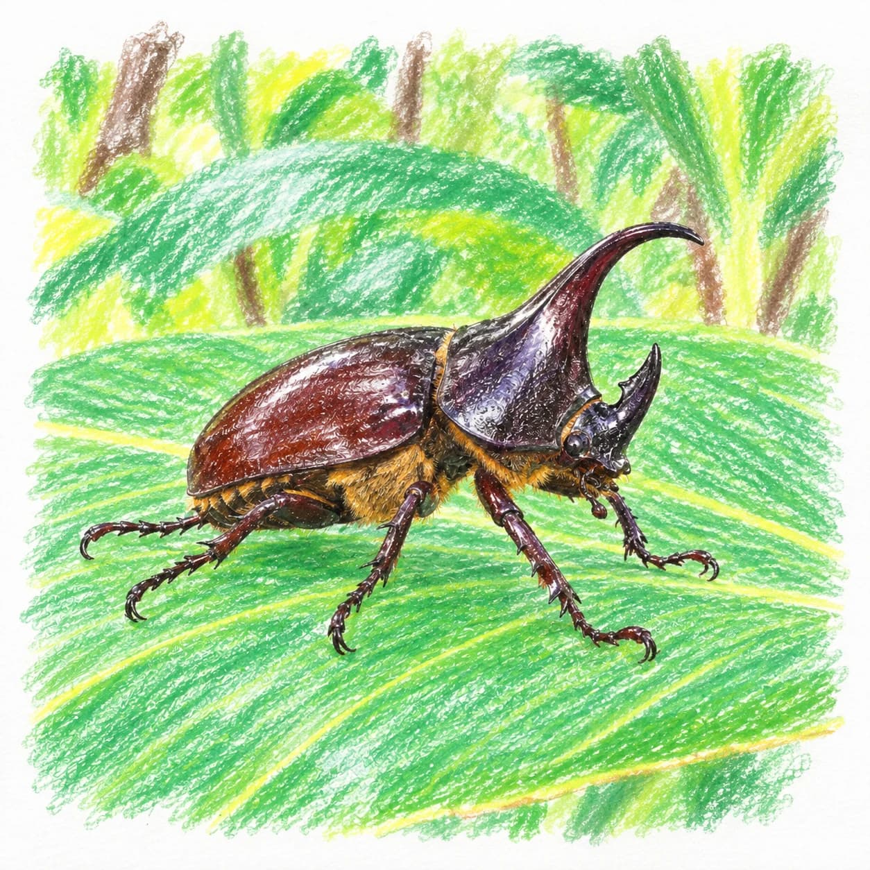 Colored model: Rhinoceros beetle coloring page