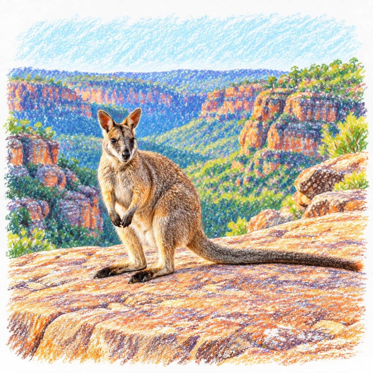 Modèle colorié: Coloriage de wallaby des rochers