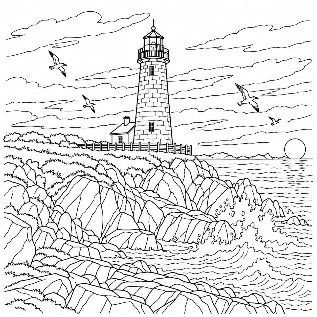 Coloriage: Coloriage de phare sur la côte
