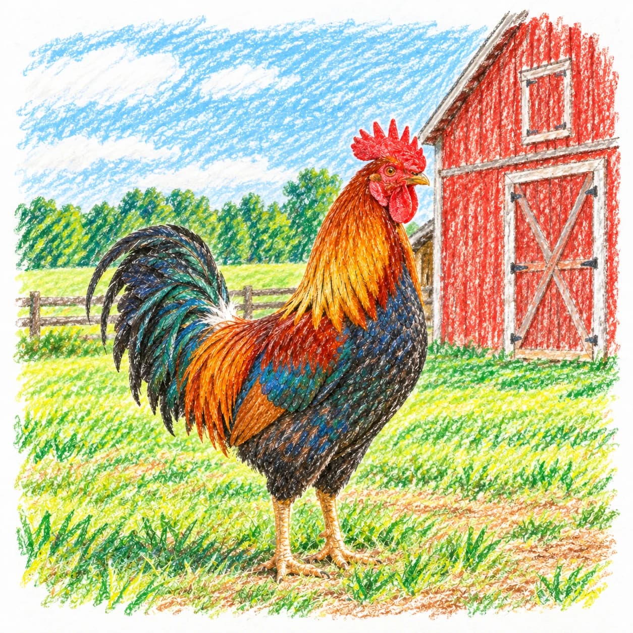 Modèle colorié: Coloriage de coq