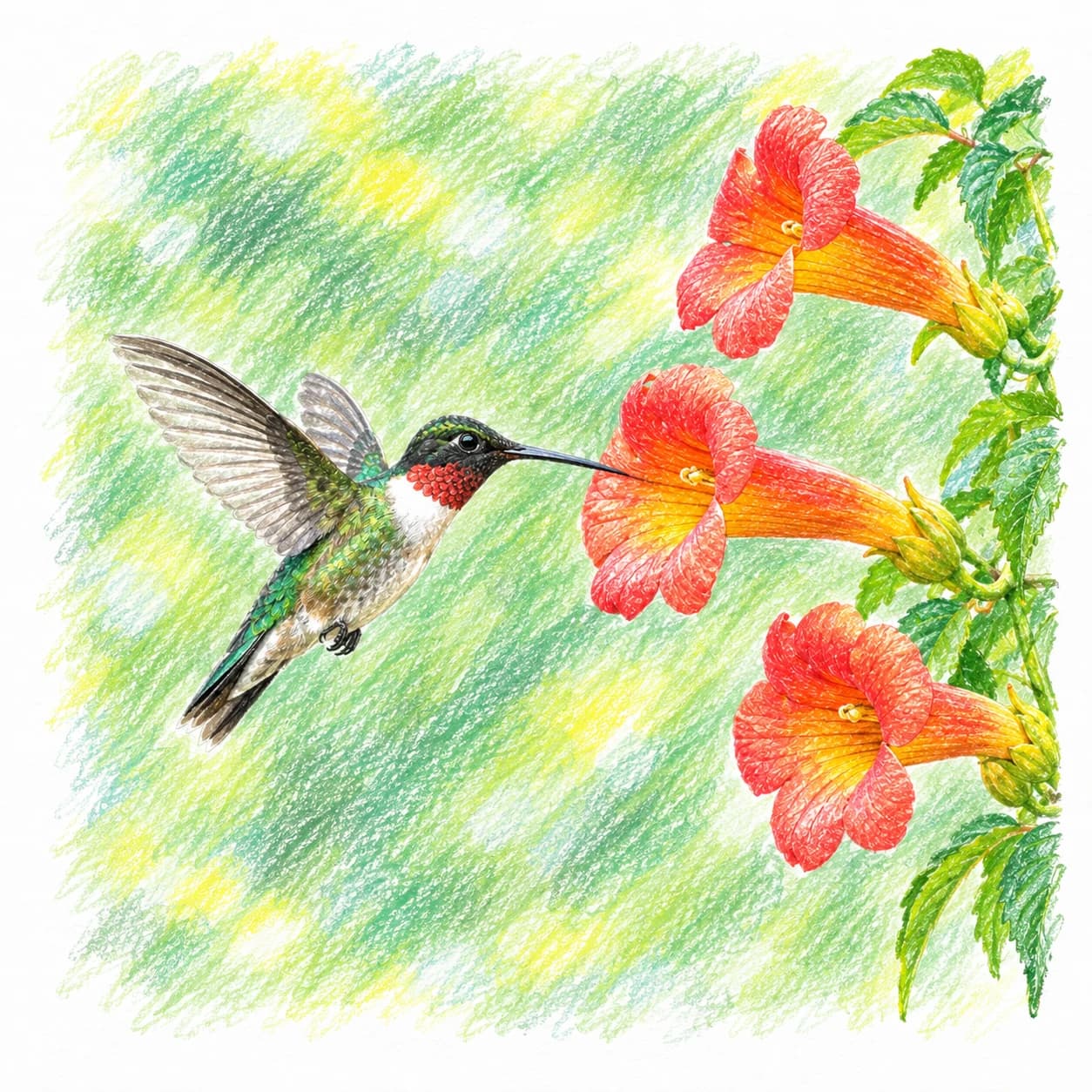 Modèle colorié: Coloriage de colibri
