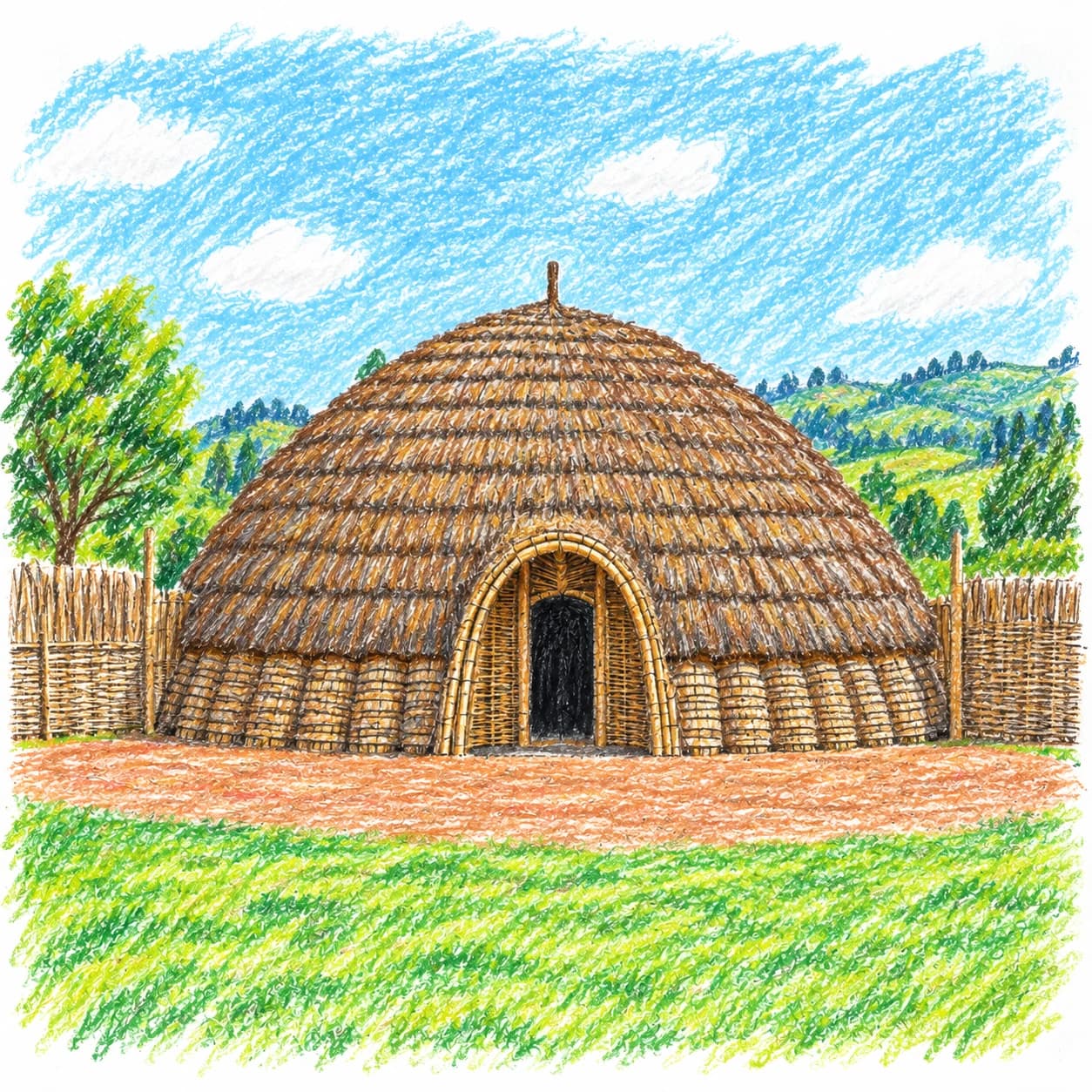Colored model: Rwanda coloring page: domed thatched hut