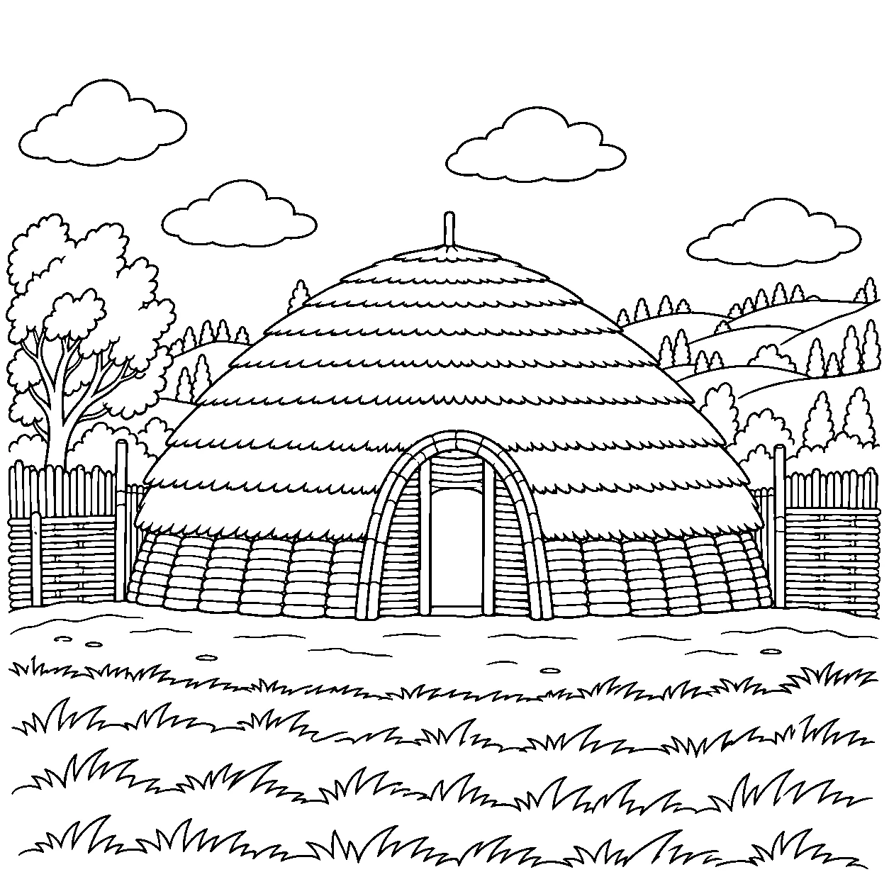 Coloring: Rwanda coloring page: domed thatched hut