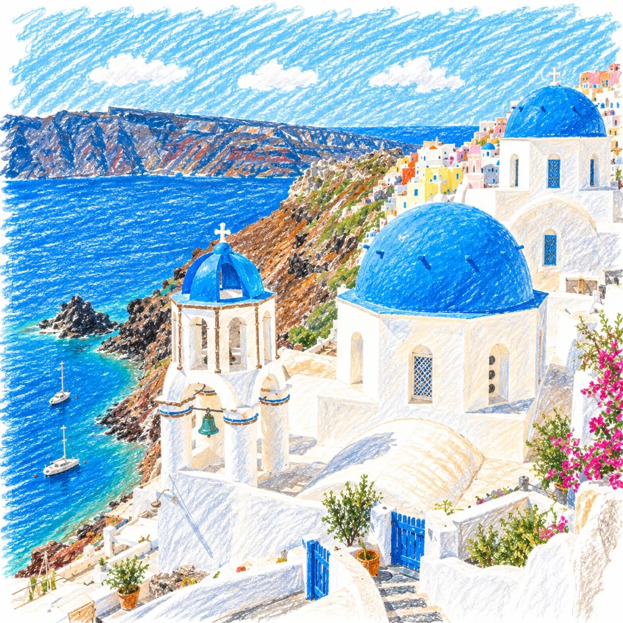 Modèle colorié: Coloriage de Santorin