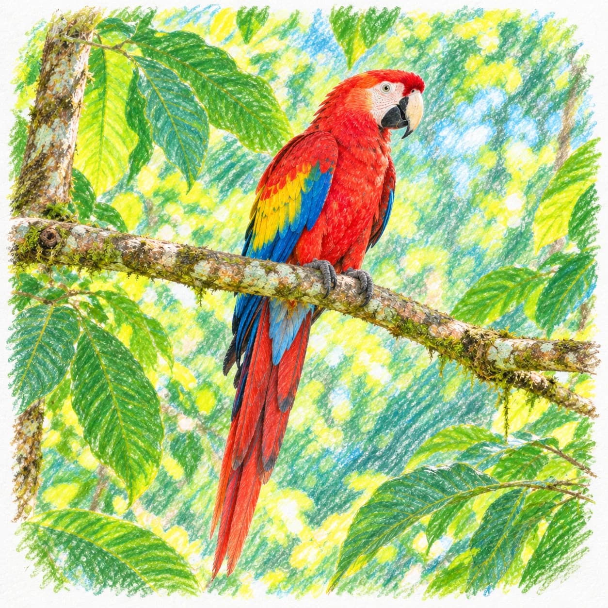 Modèle colorié: Coloriage d'ara rouge