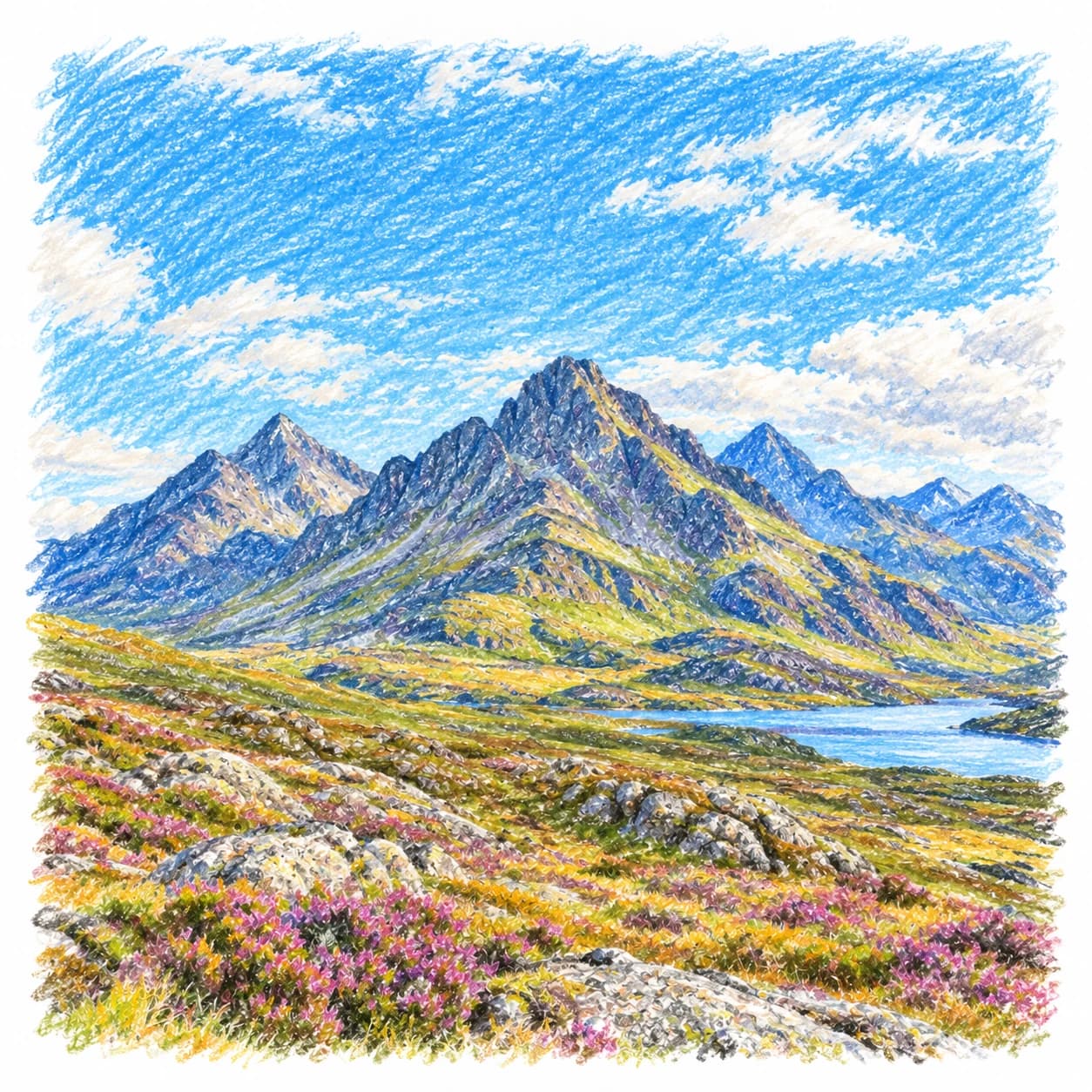 Modèle colorié: Coloriage des Highlands écossais : sommets dentelés