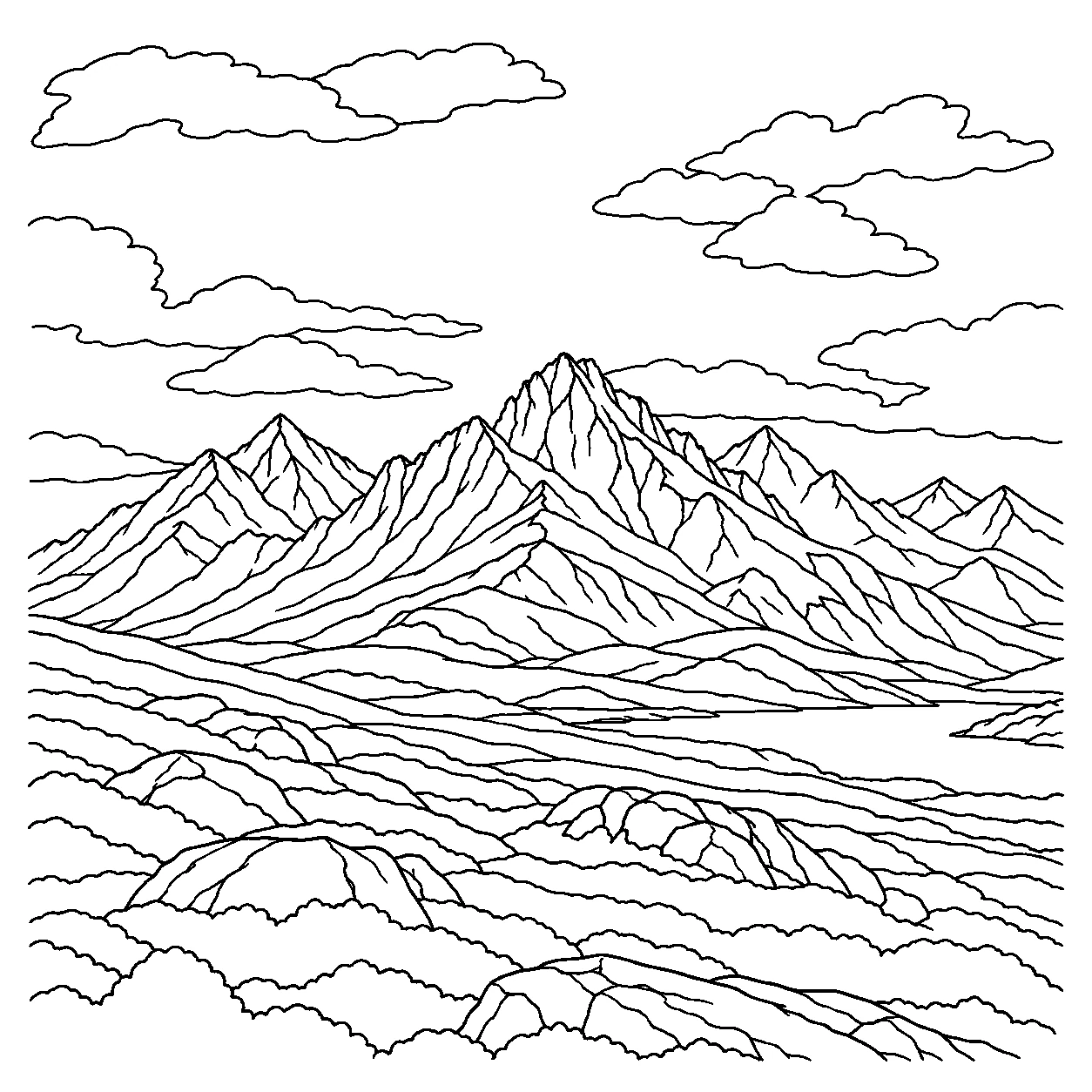 Coloriage: Coloriage des Highlands écossais : sommets dentelés