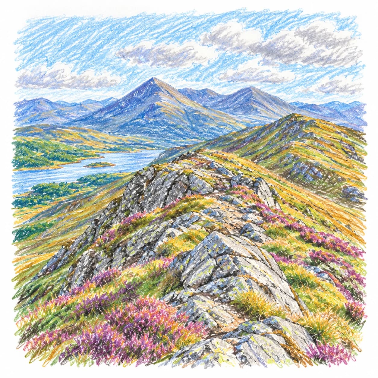 Modèle colorié: Coloriage des Highlands écossais : crête rocheuse