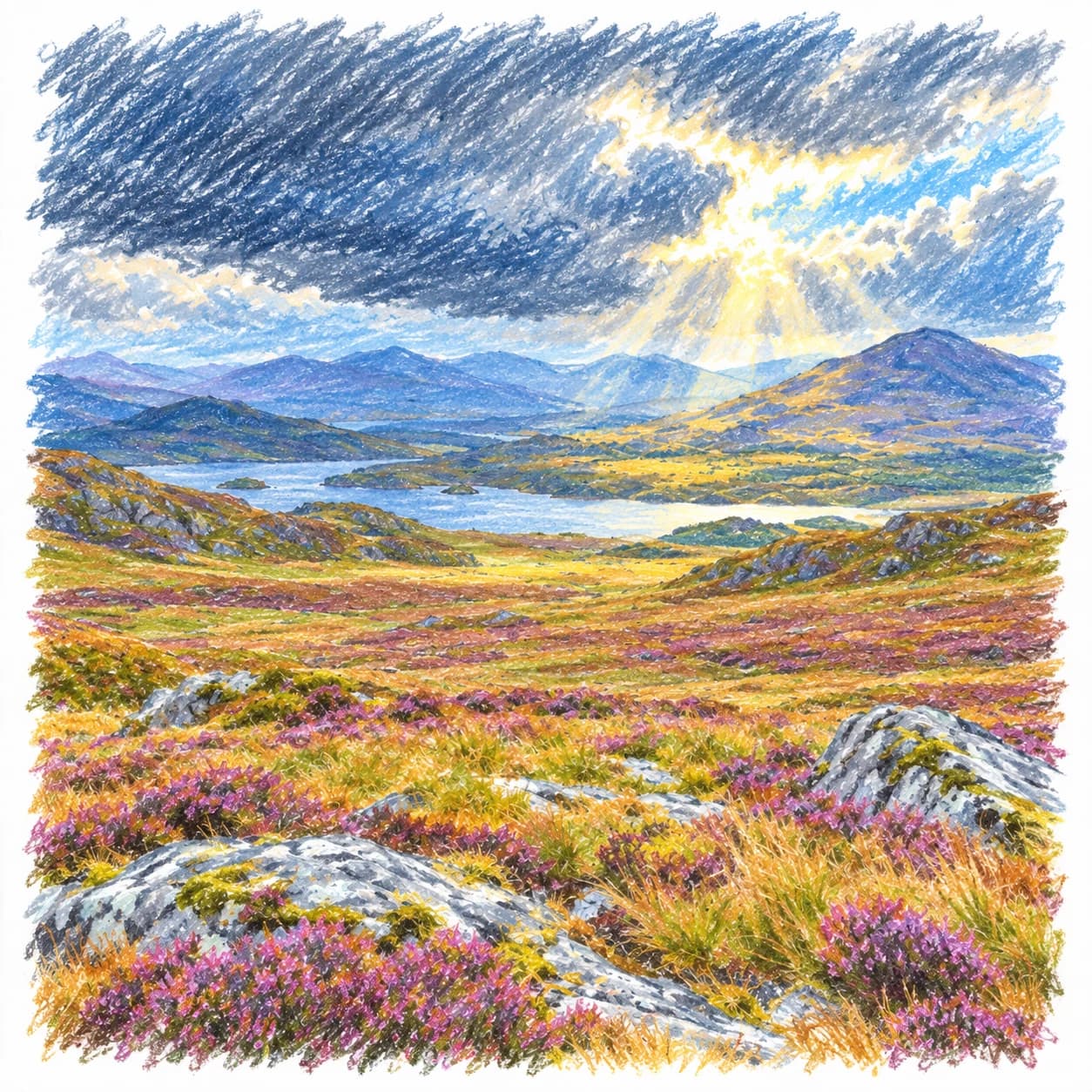 Colored model: Scottish moorland clearing storm coloring page