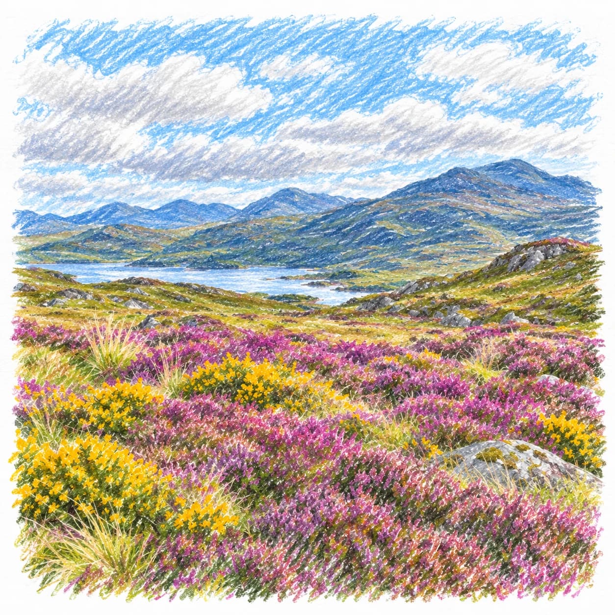 Colored model: Scottish moorland seasonal flowers coloring page