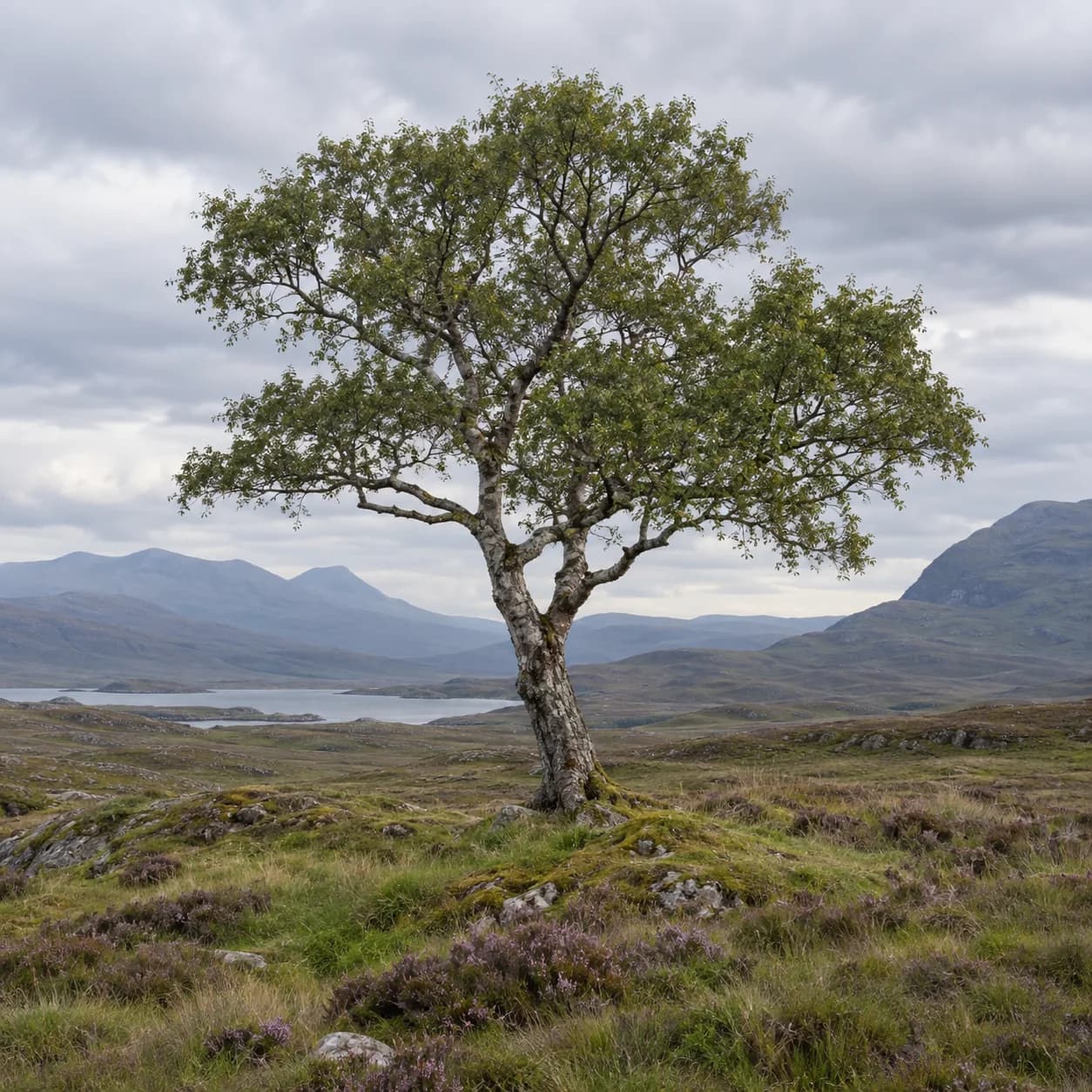 Photo réaliste: Coloriage d'une lande écossaise : arbre solitaire