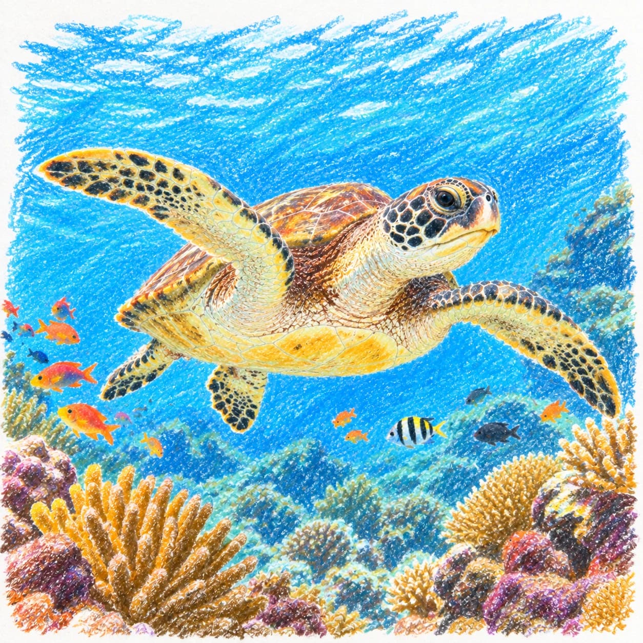 Colored model: Sea turtle coloring page