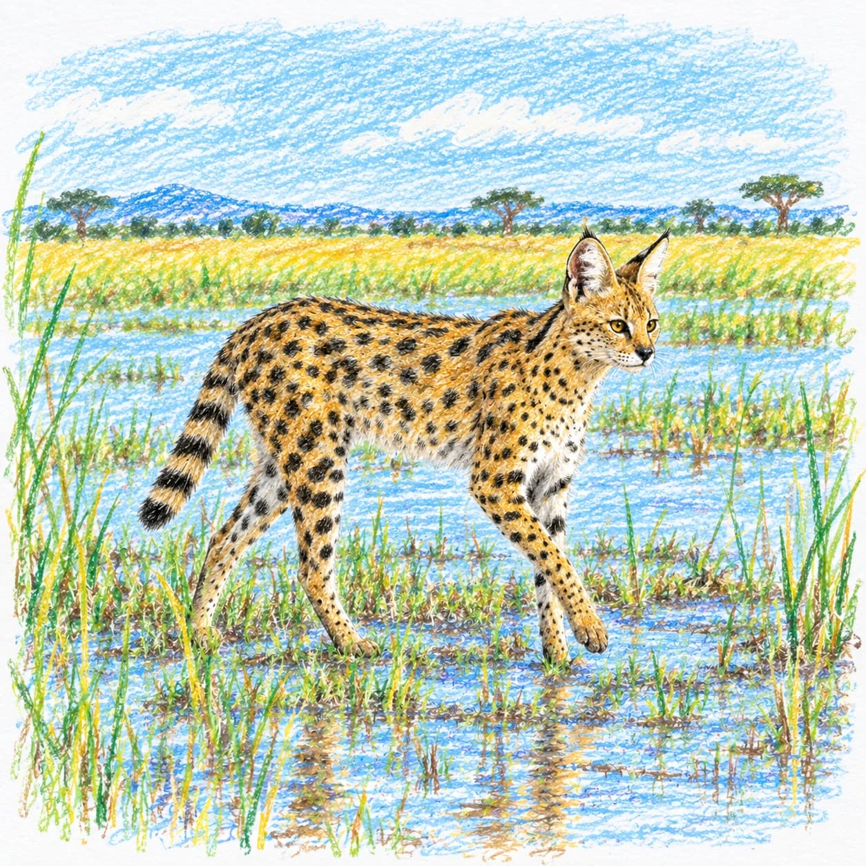 Modèle colorié: Coloriage de serval