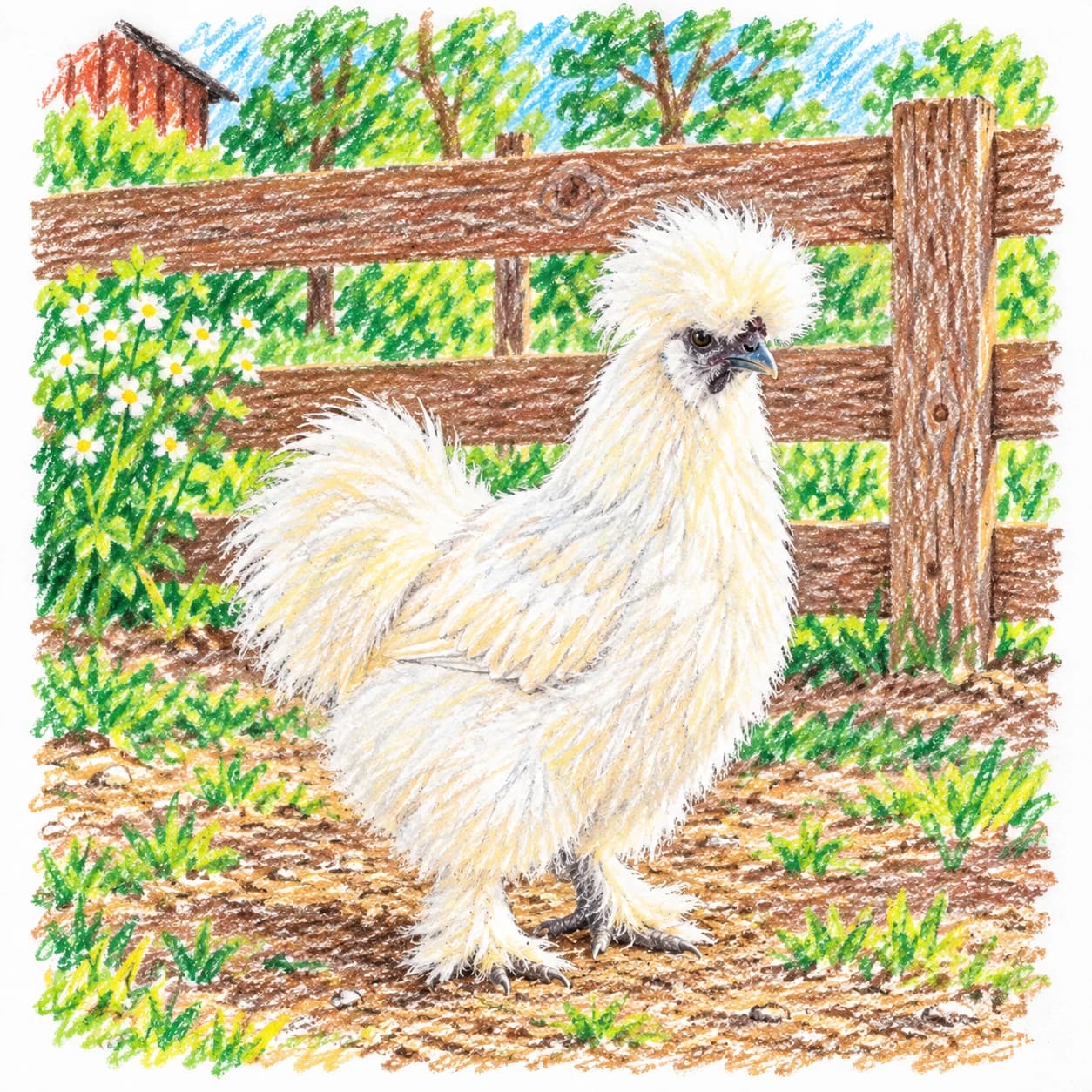 Modelo coloreado: Dibujo de gallina sedosa para colorear