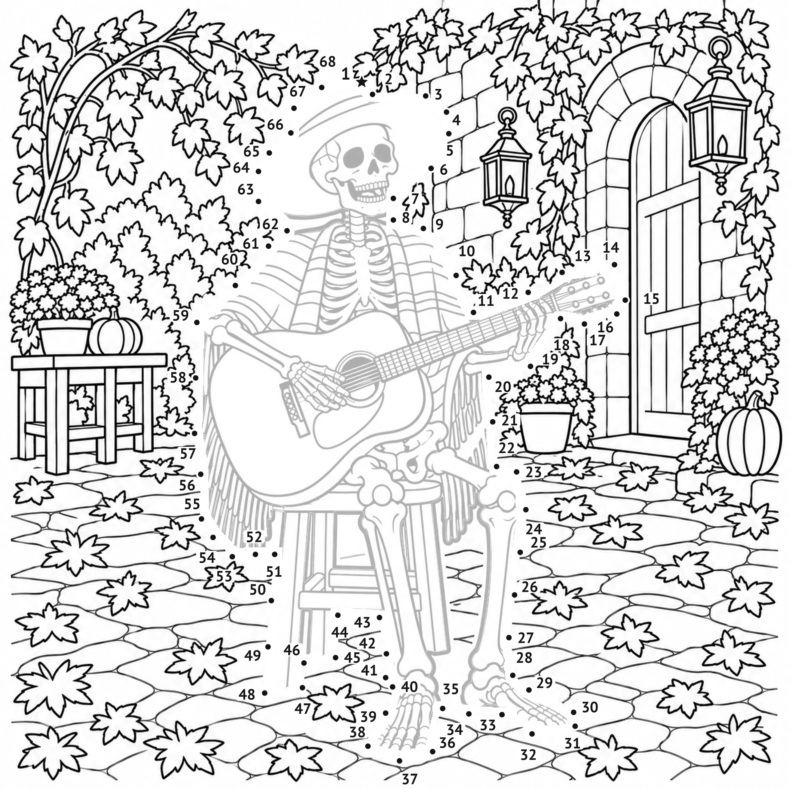 Dot to dot: Skeleton musician dot to dot printable