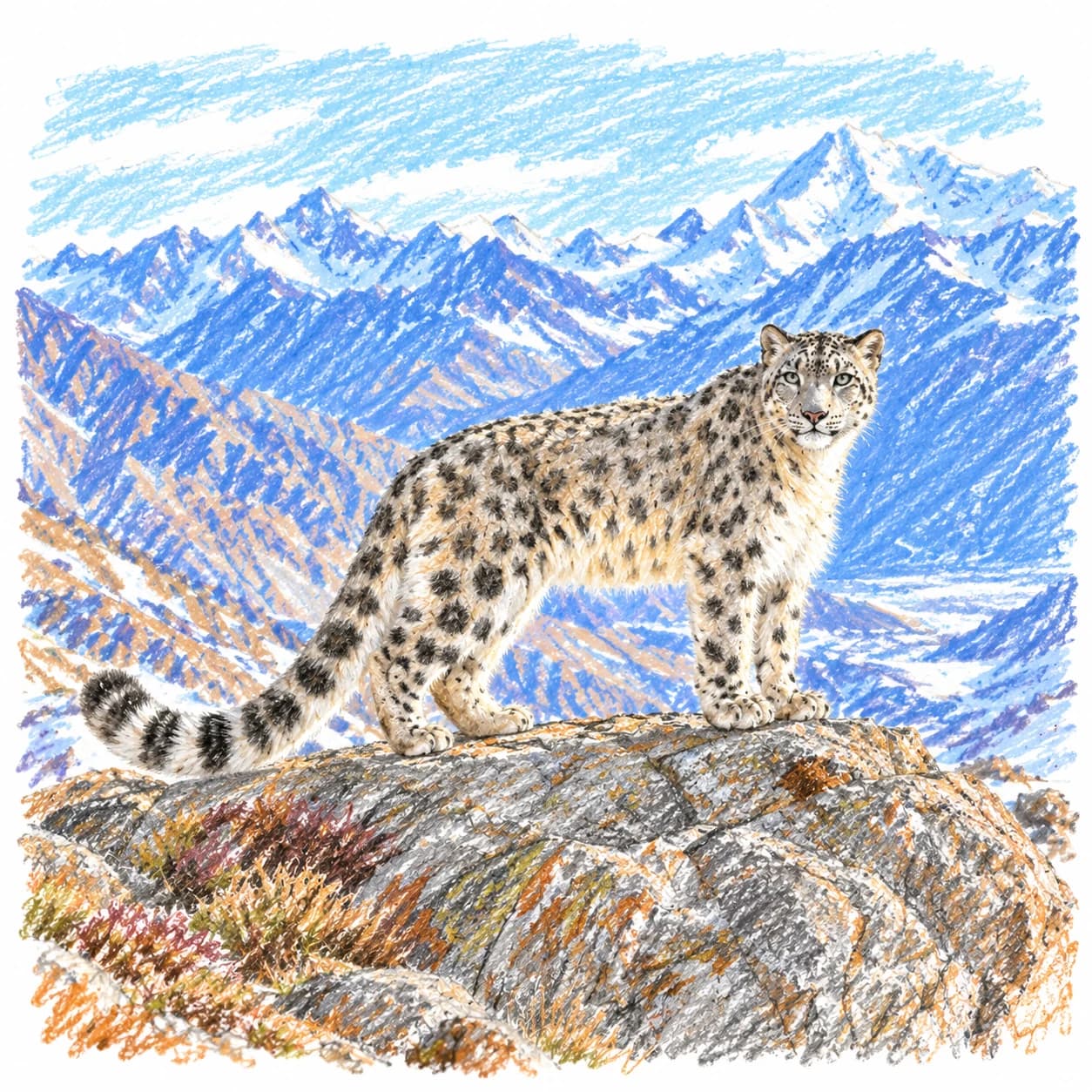 Colored model: Snow leopard coloring page