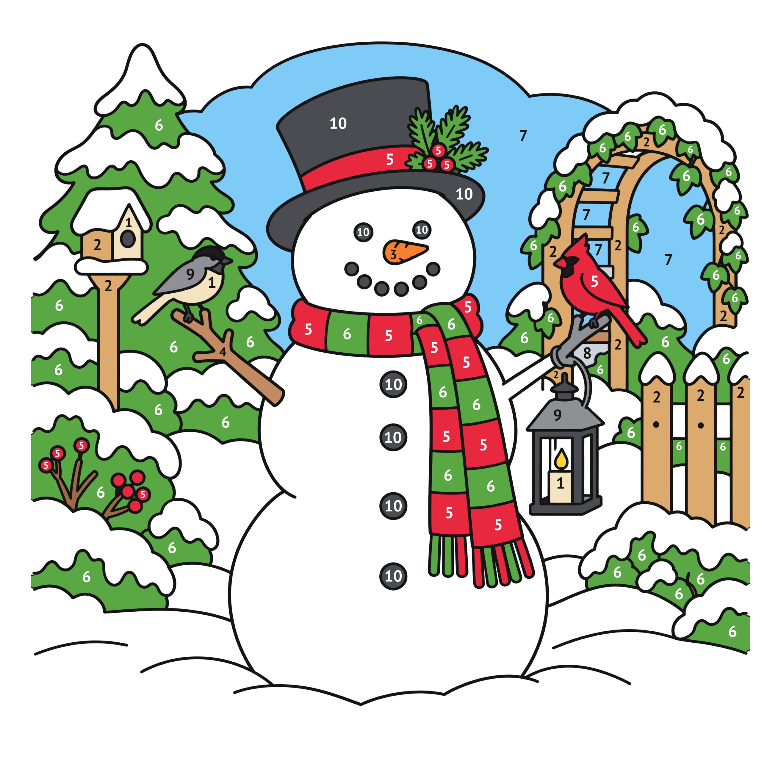 Modelo coloreado: Muñeco de nieve para colorear por números