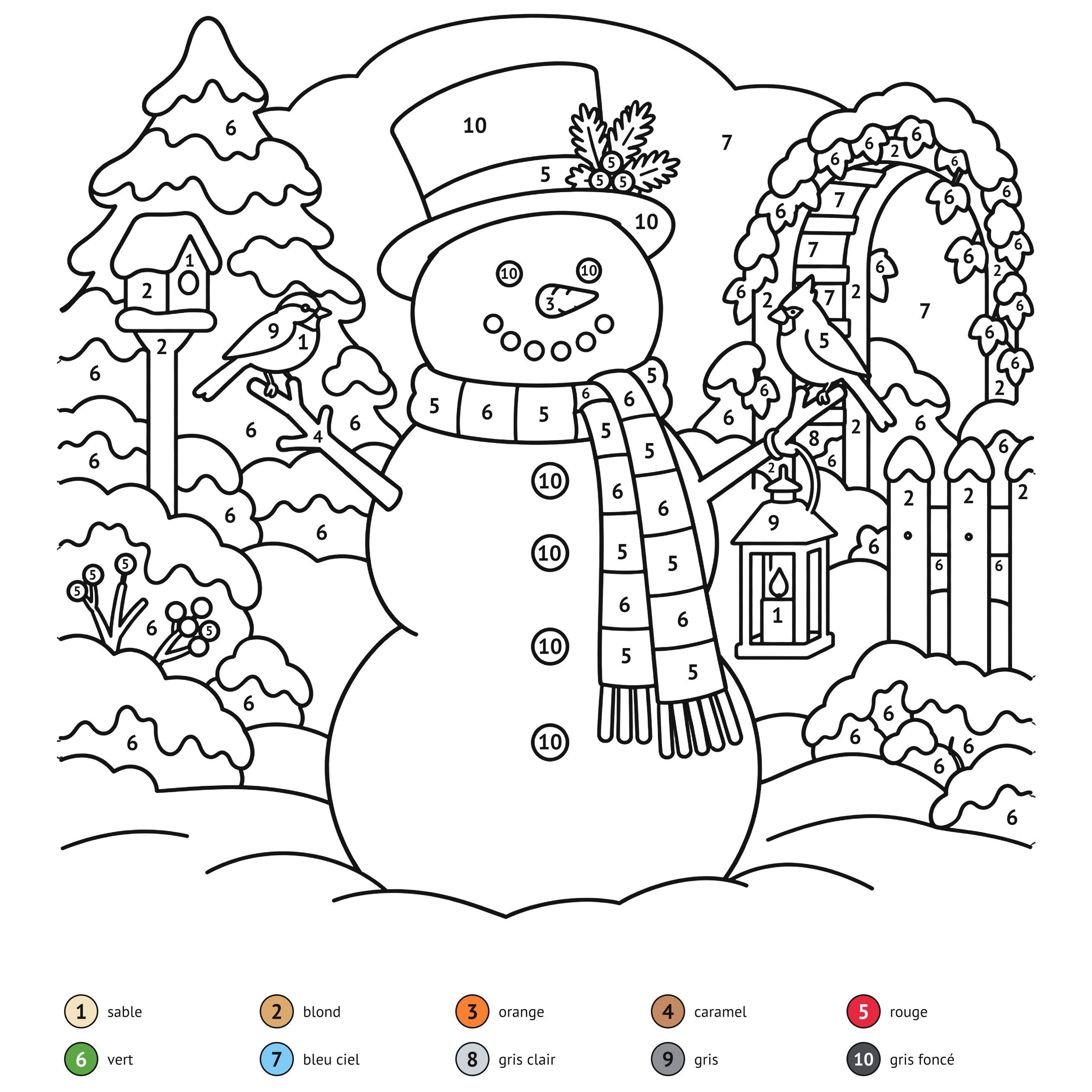 Au numéro: Bonhomme de neige : coloriage au numéro à imprimer