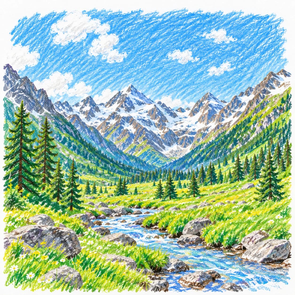 Colored model: Snowy mountains coloring page