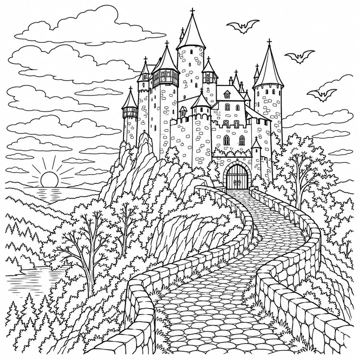 Coloring: Spooky castle coloring page