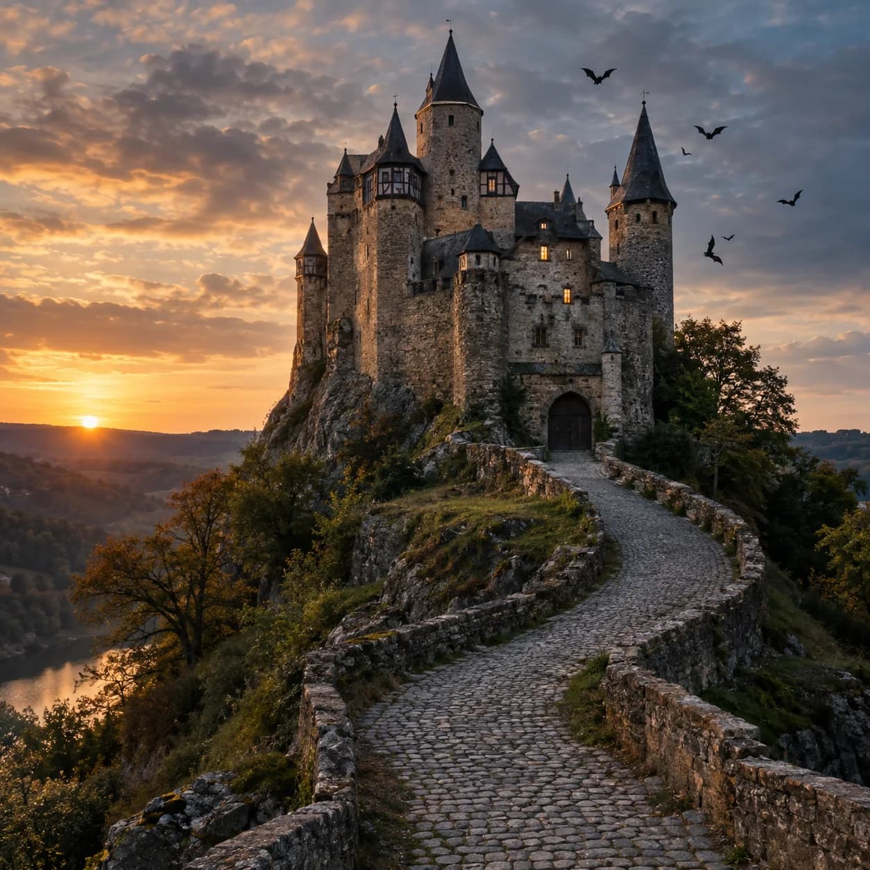 Realistic source: Spooky castle coloring page
