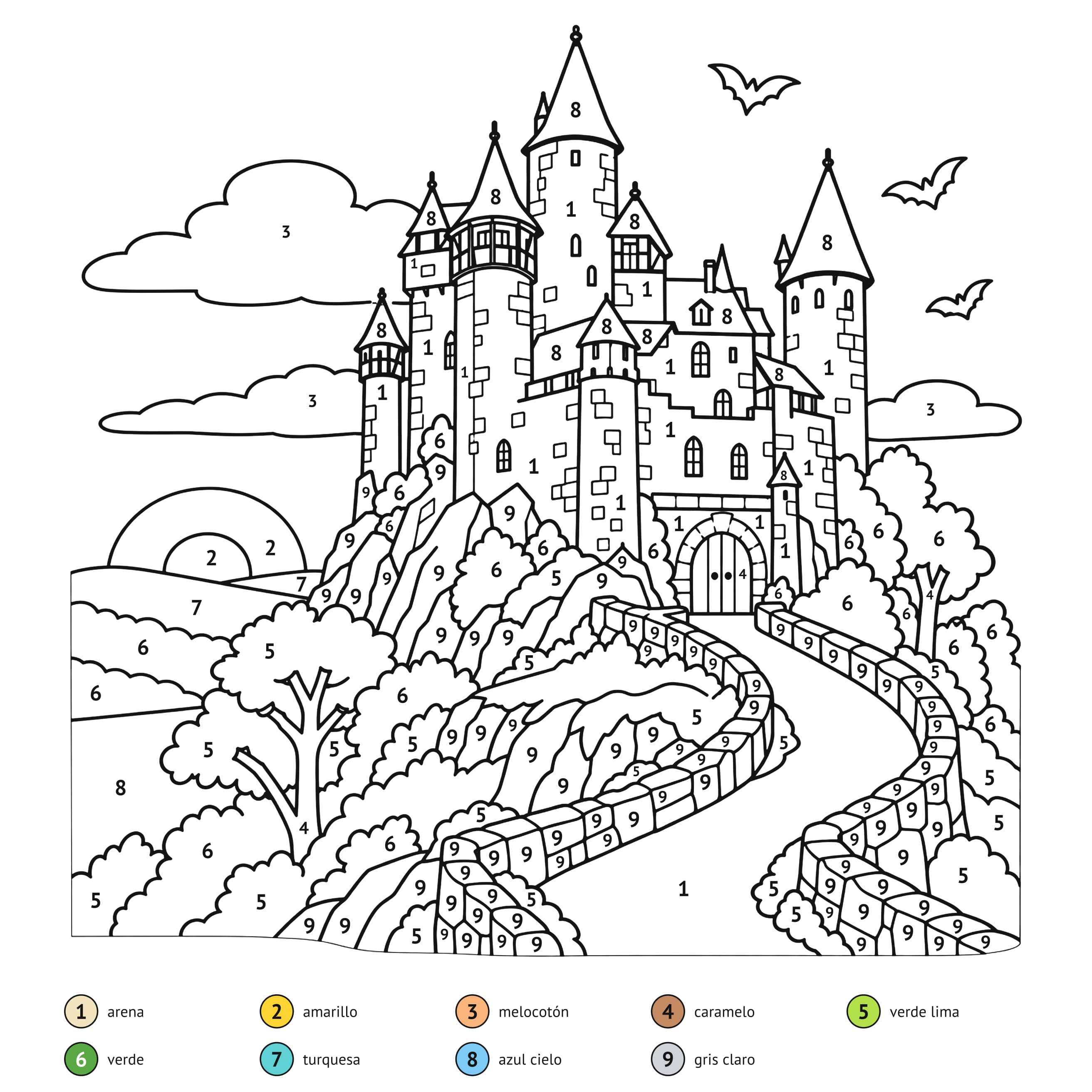 Por números: Castillo de Halloween para colorear por números