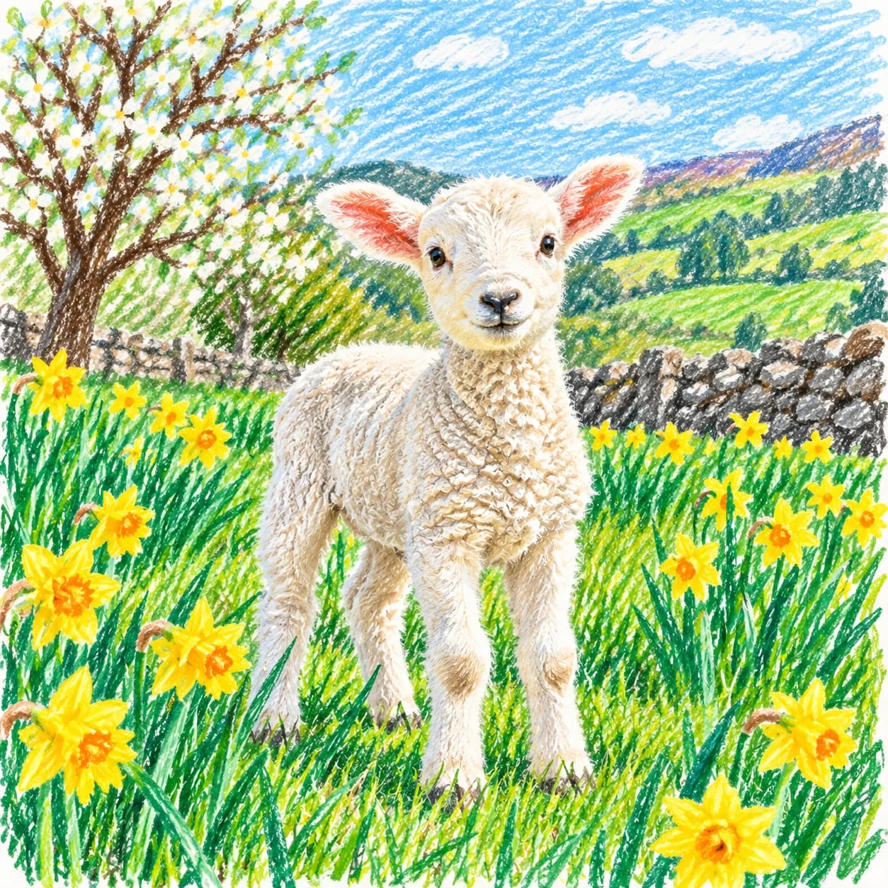 Modèle colorié: Coloriage d'agneau de printemps