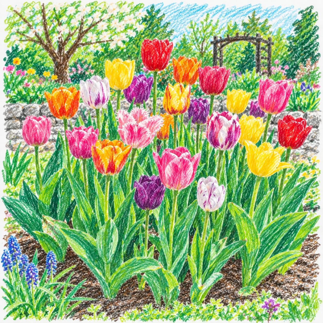 Modèle colorié: Coloriage de tulipes