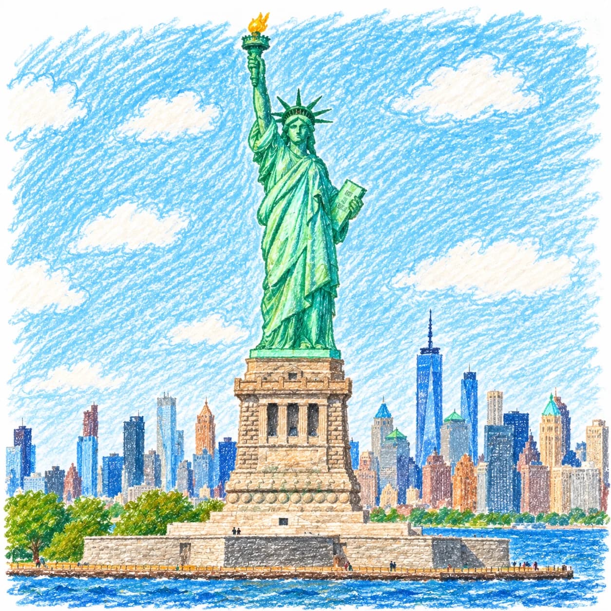 Modèle colorié: Coloriage de la statue de la Liberté