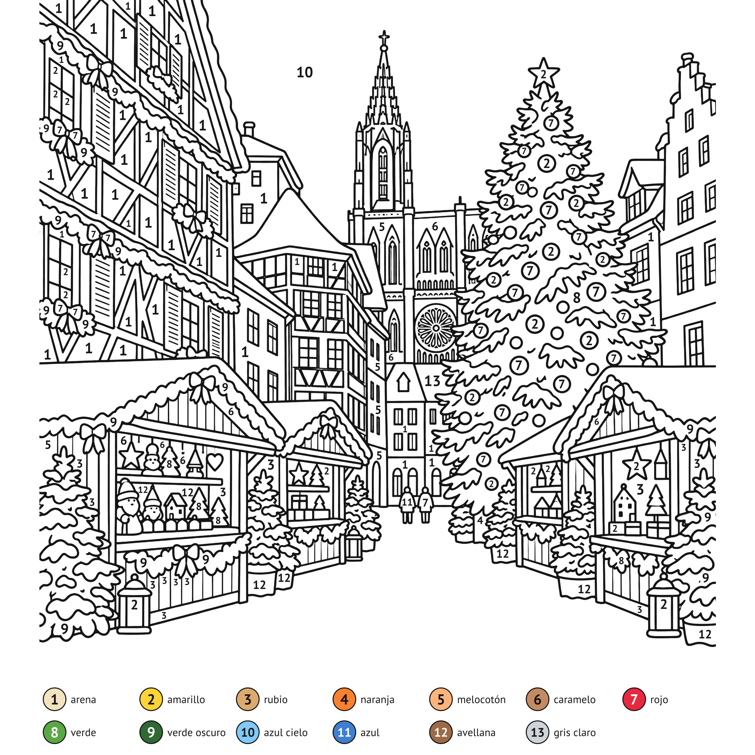 Por números: Mercado de Navidad de Estrasburgo para colorear por números