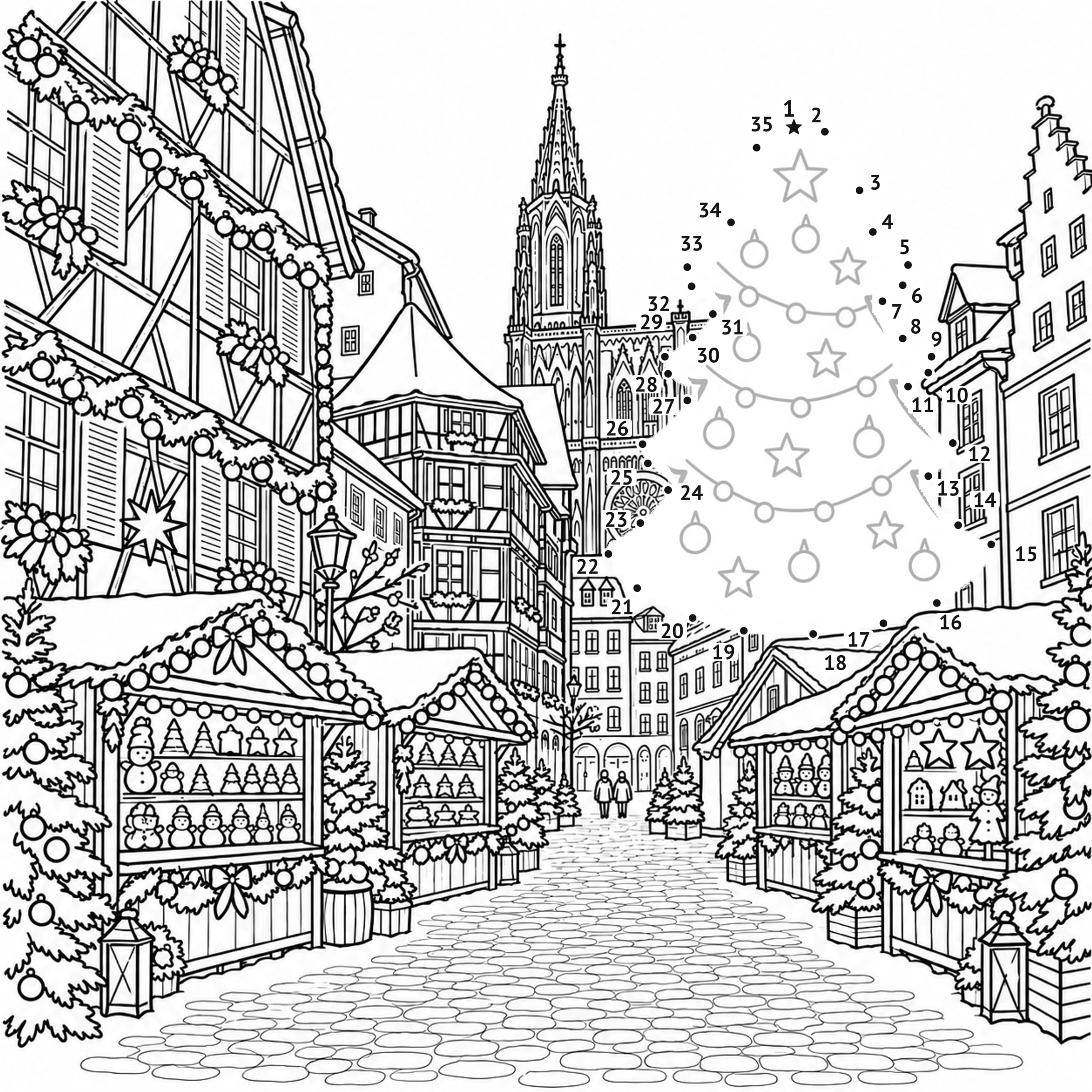 Points à relier: Marché de Noël de Strasbourg : points à relier à imprimer