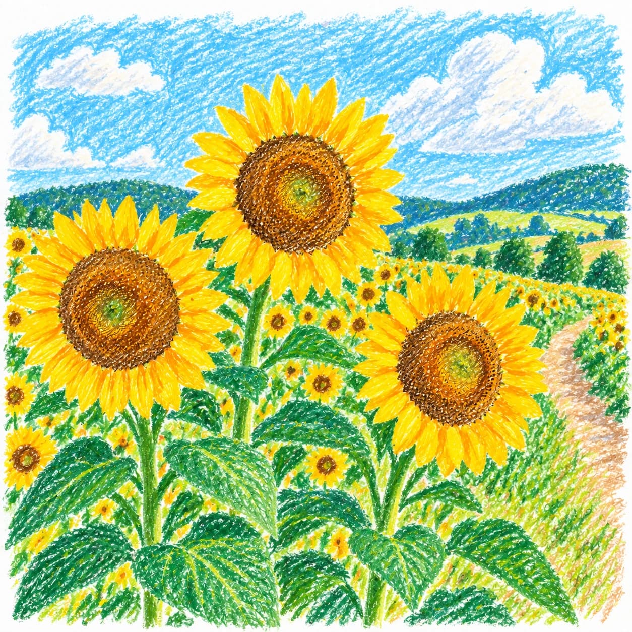 Modèle colorié: Coloriage de tournesols