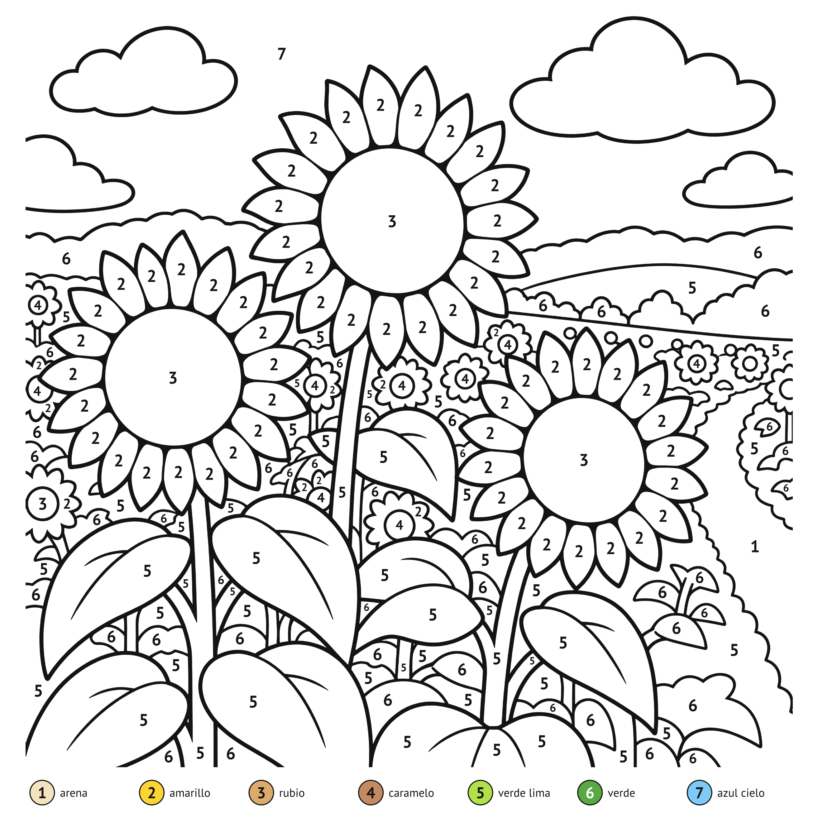 Por números: Girasoles para colorear por números