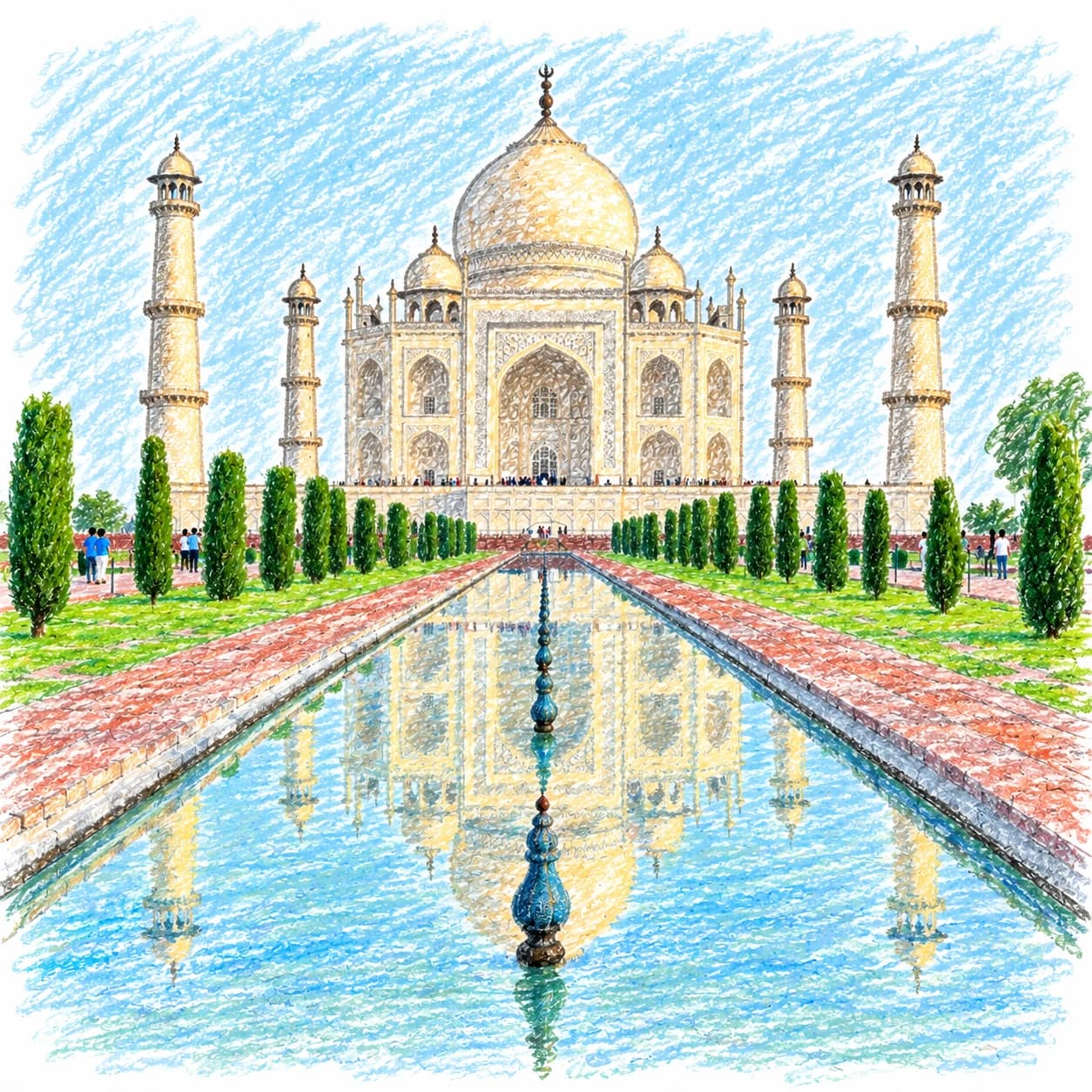 Modèle colorié: Coloriage du Taj Mahal