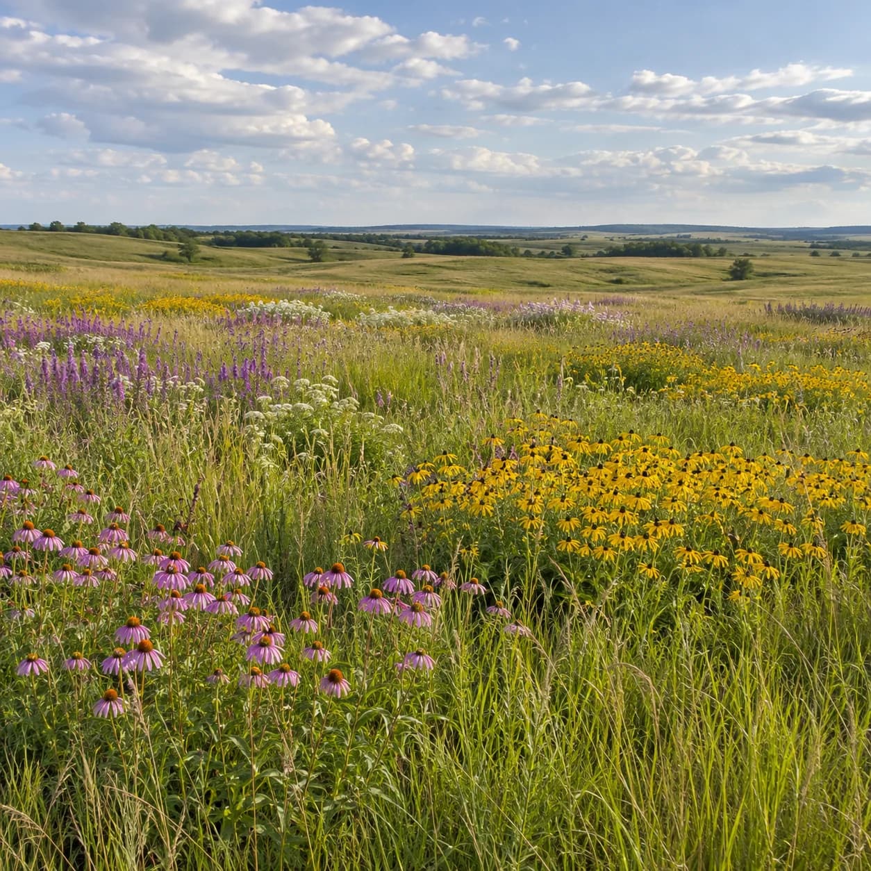 Photo réaliste: Coloriage d'une prairie d'herbes hautes : fleurs de saison